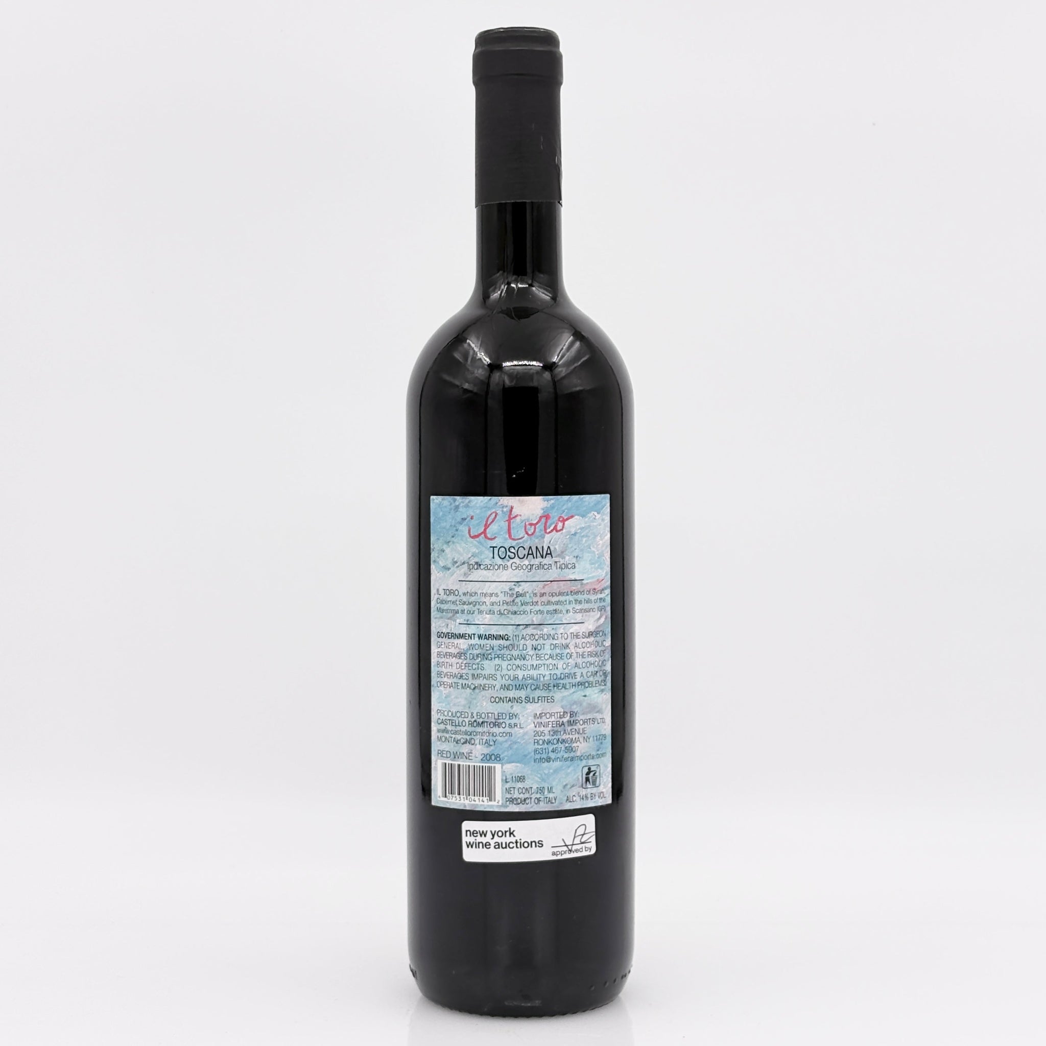 Wine bottle with label on a white background
