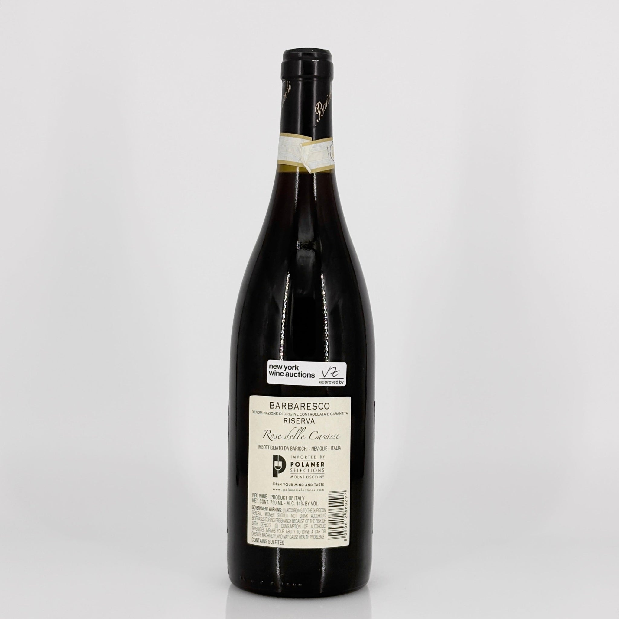 Wine bottle with a visible label on a white background