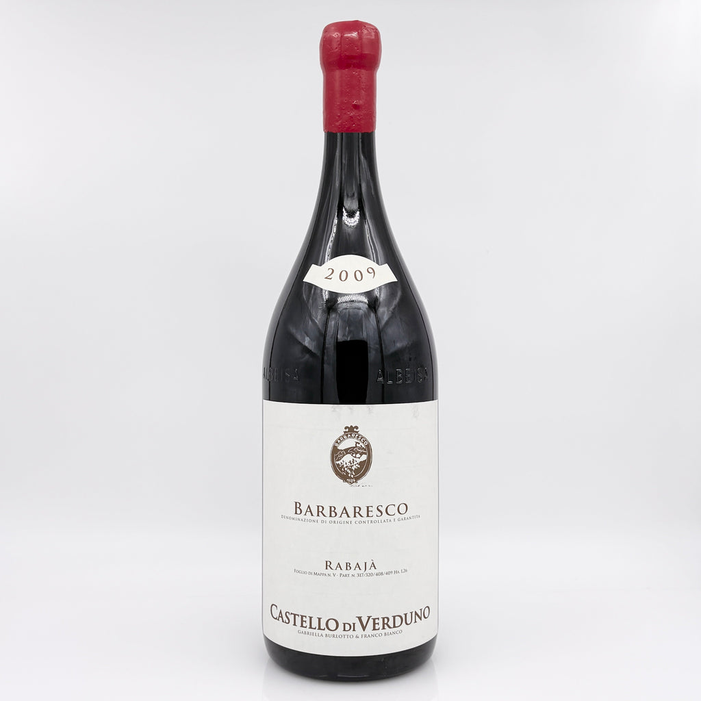 Wine bottle with a white label on a light gray background