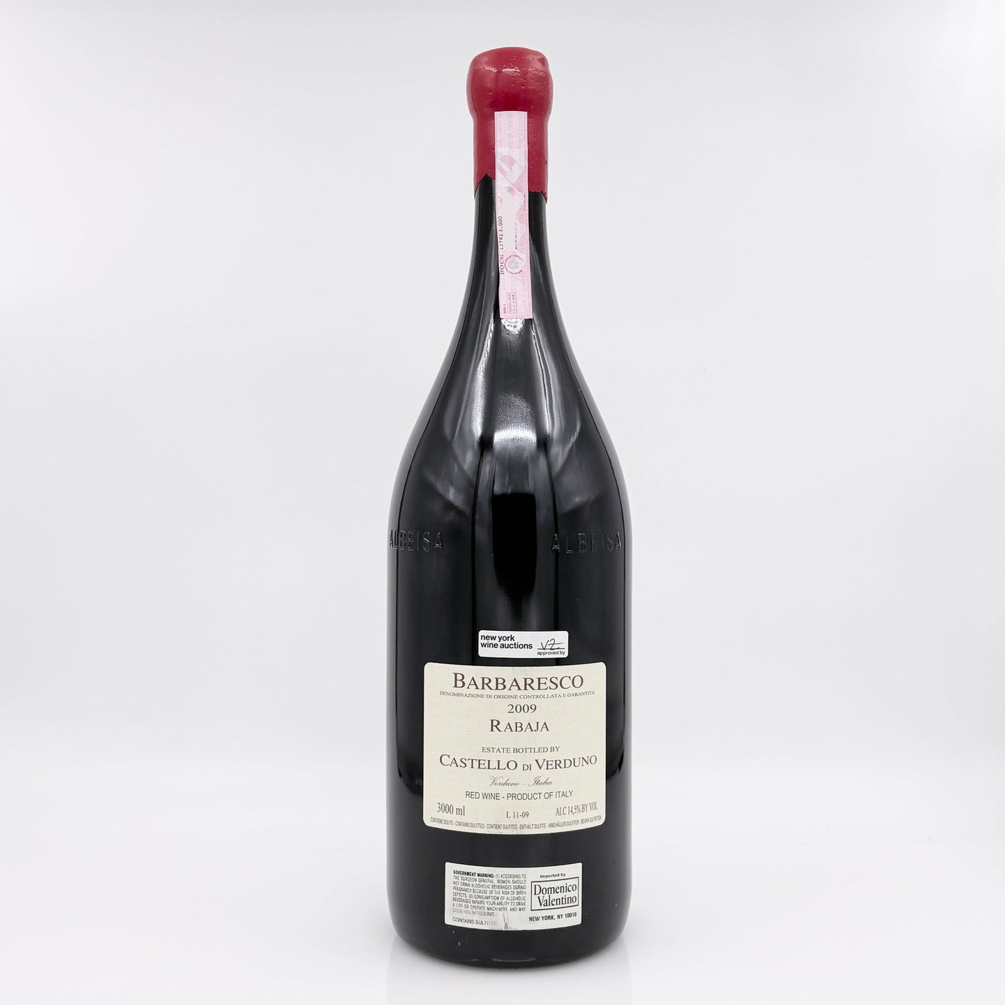 Wine bottle with a label on a white background