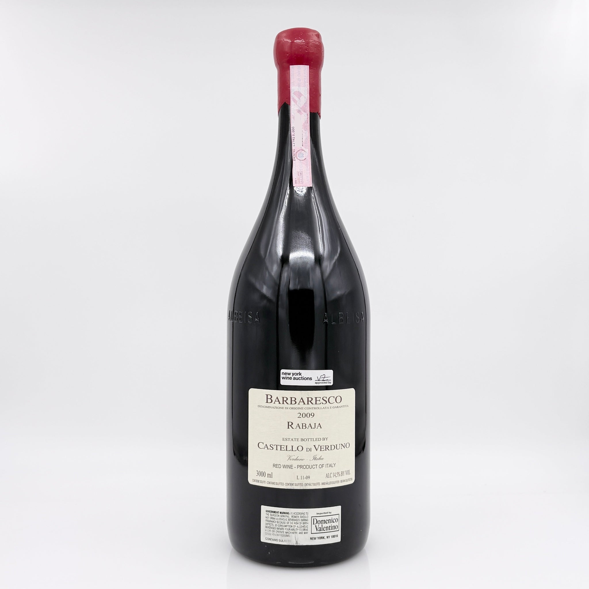 Wine bottle with a label on a white background