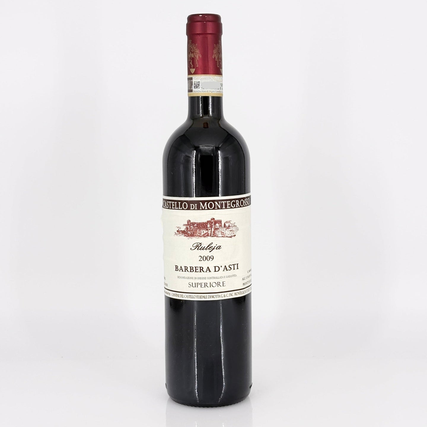 Wine bottle with label on a white background