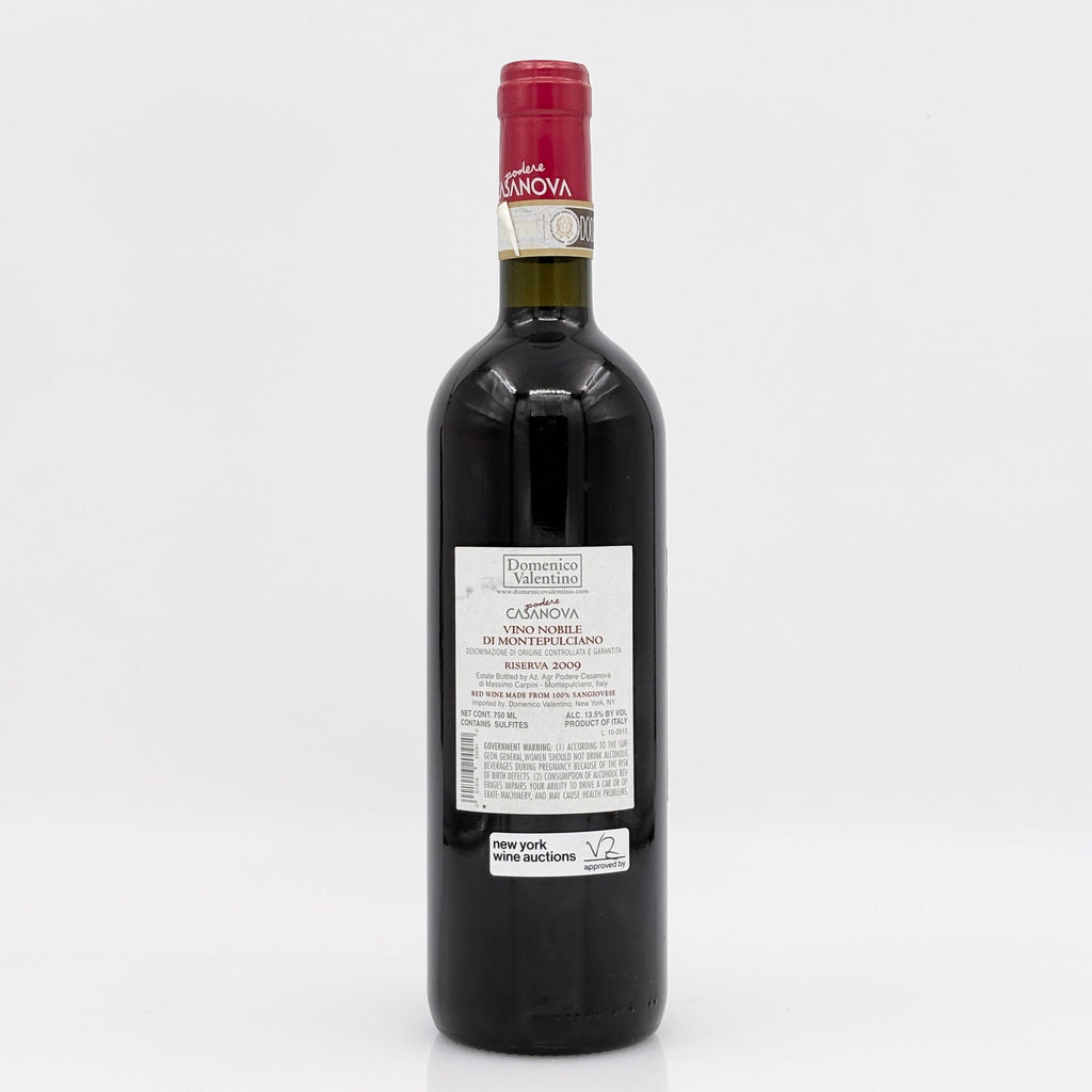 Bottle of wine with a visible label on a white background