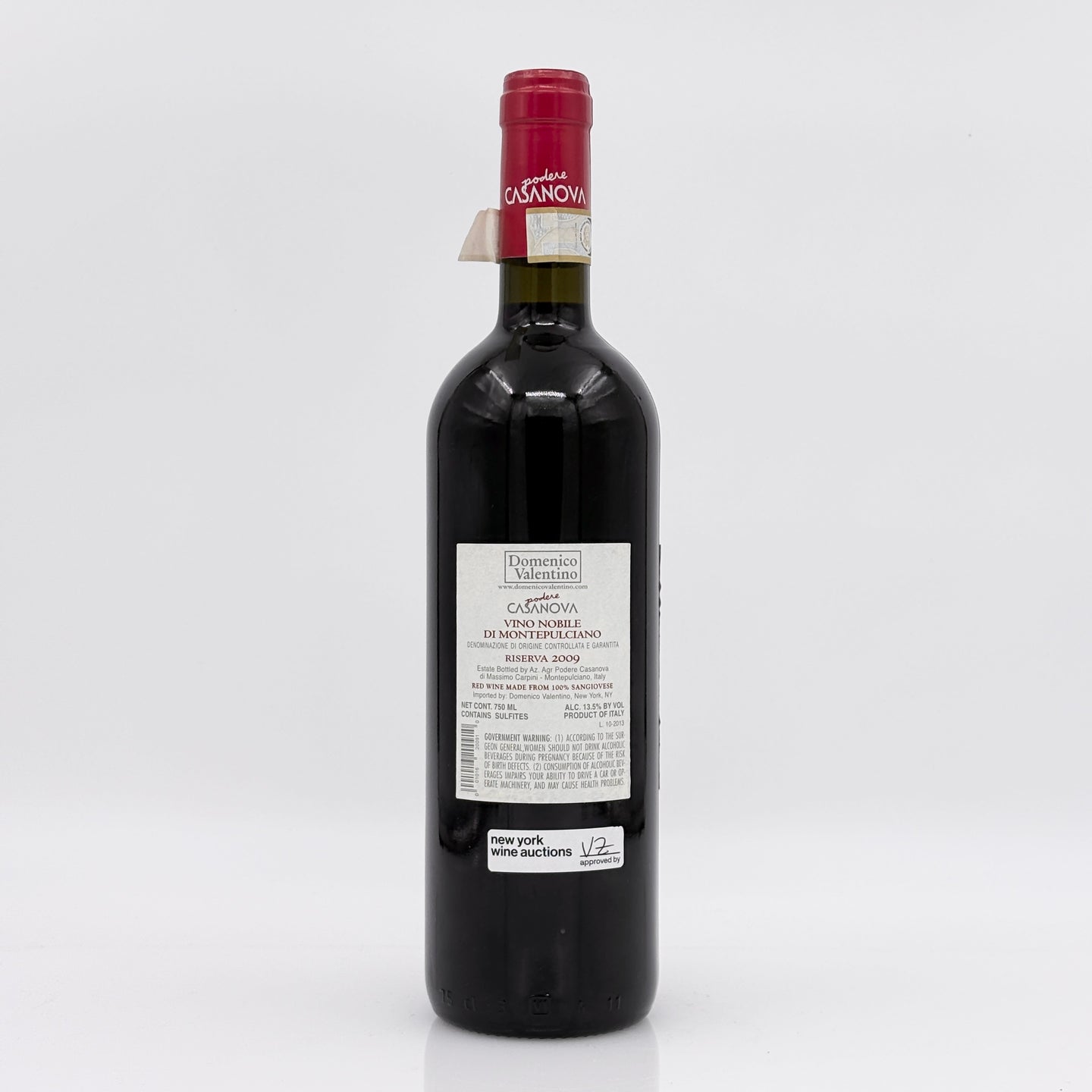 Wine bottle with a red label on a white background