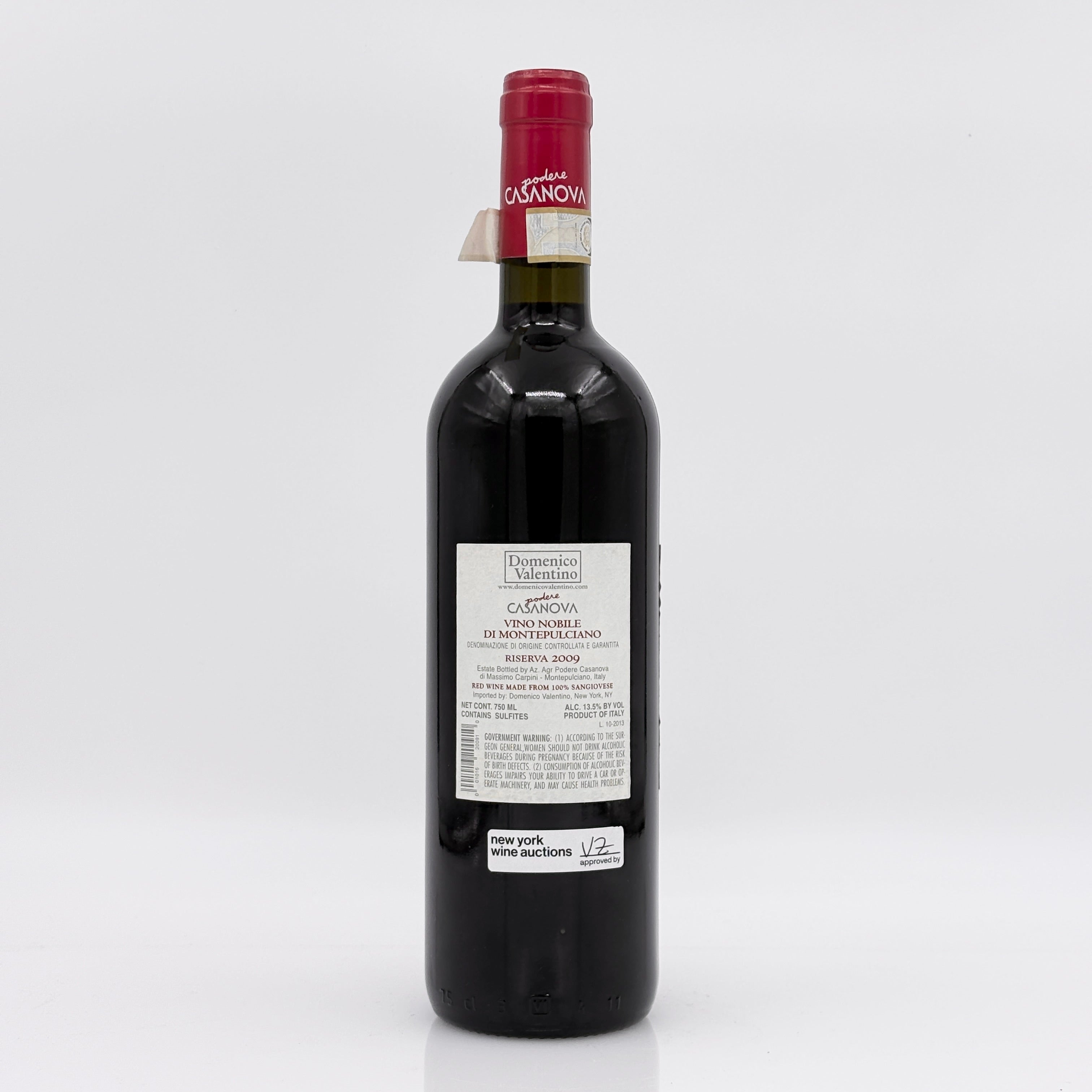 Wine bottle with a red label on a white background