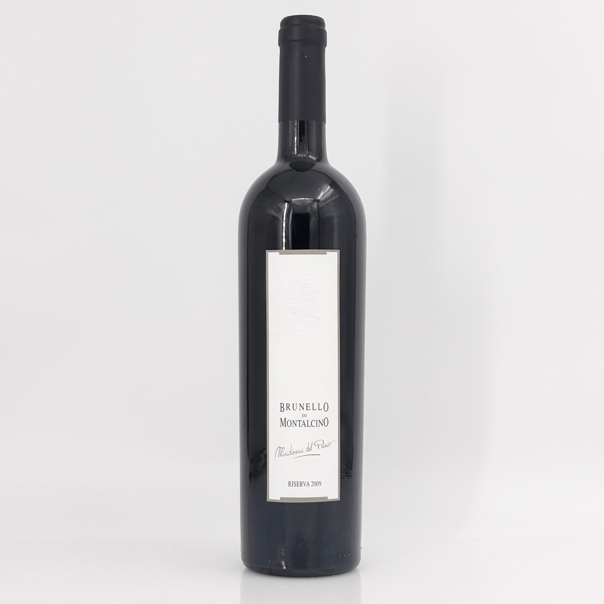 Wine bottle with a white label on a light gray background