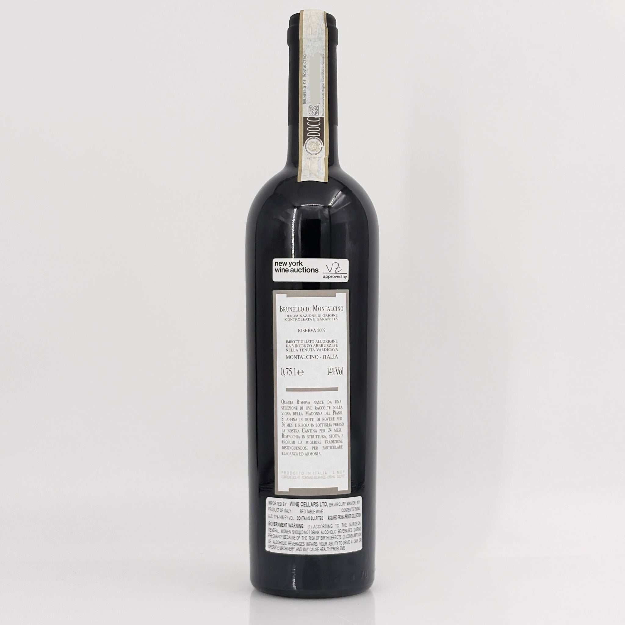 Wine bottle with a label on a white background