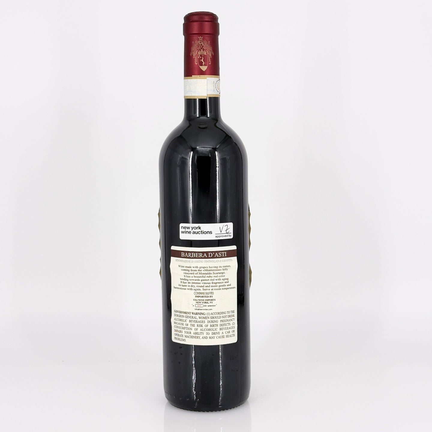 Wine bottle with a visible label on a white background