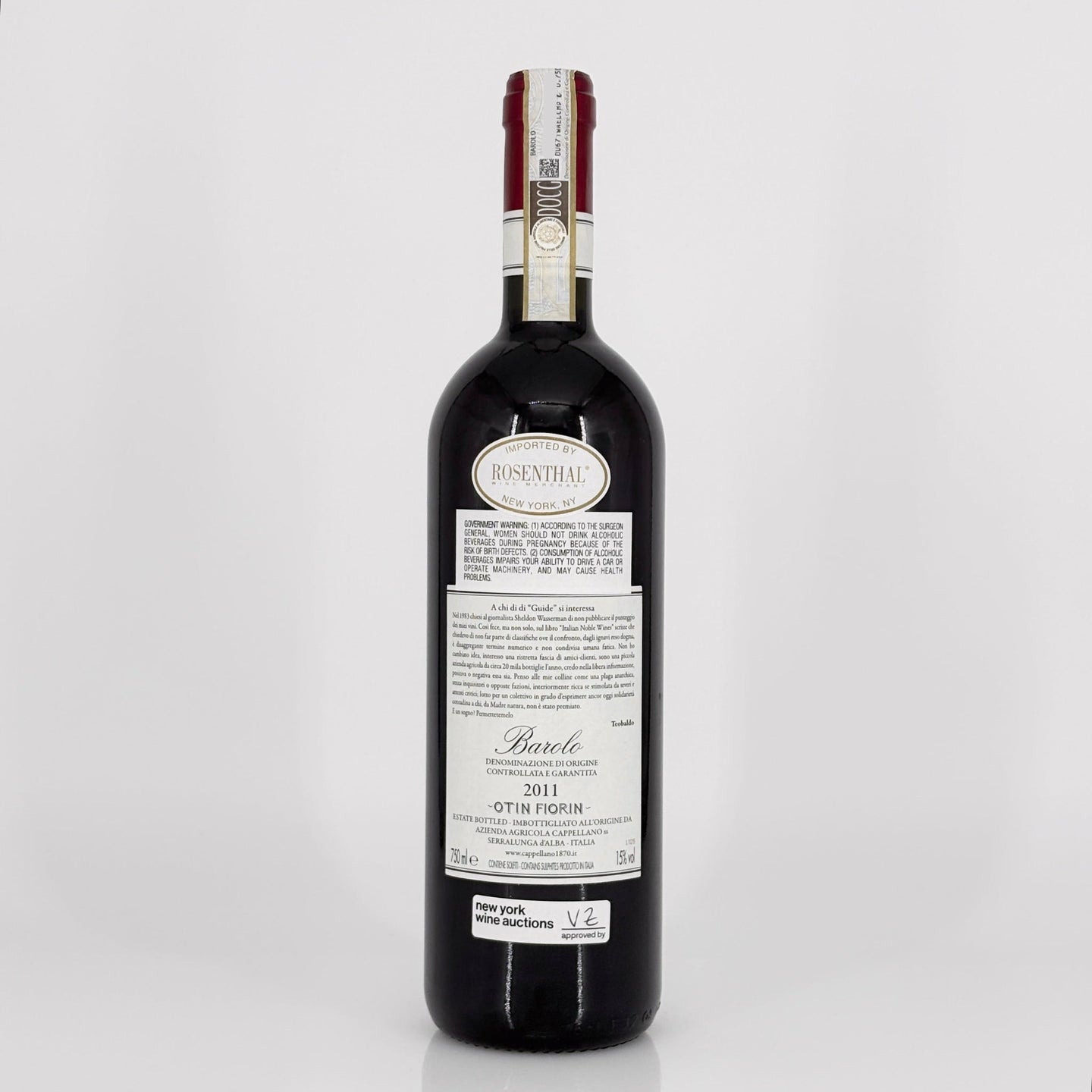 Wine bottle with a visible label on a white background