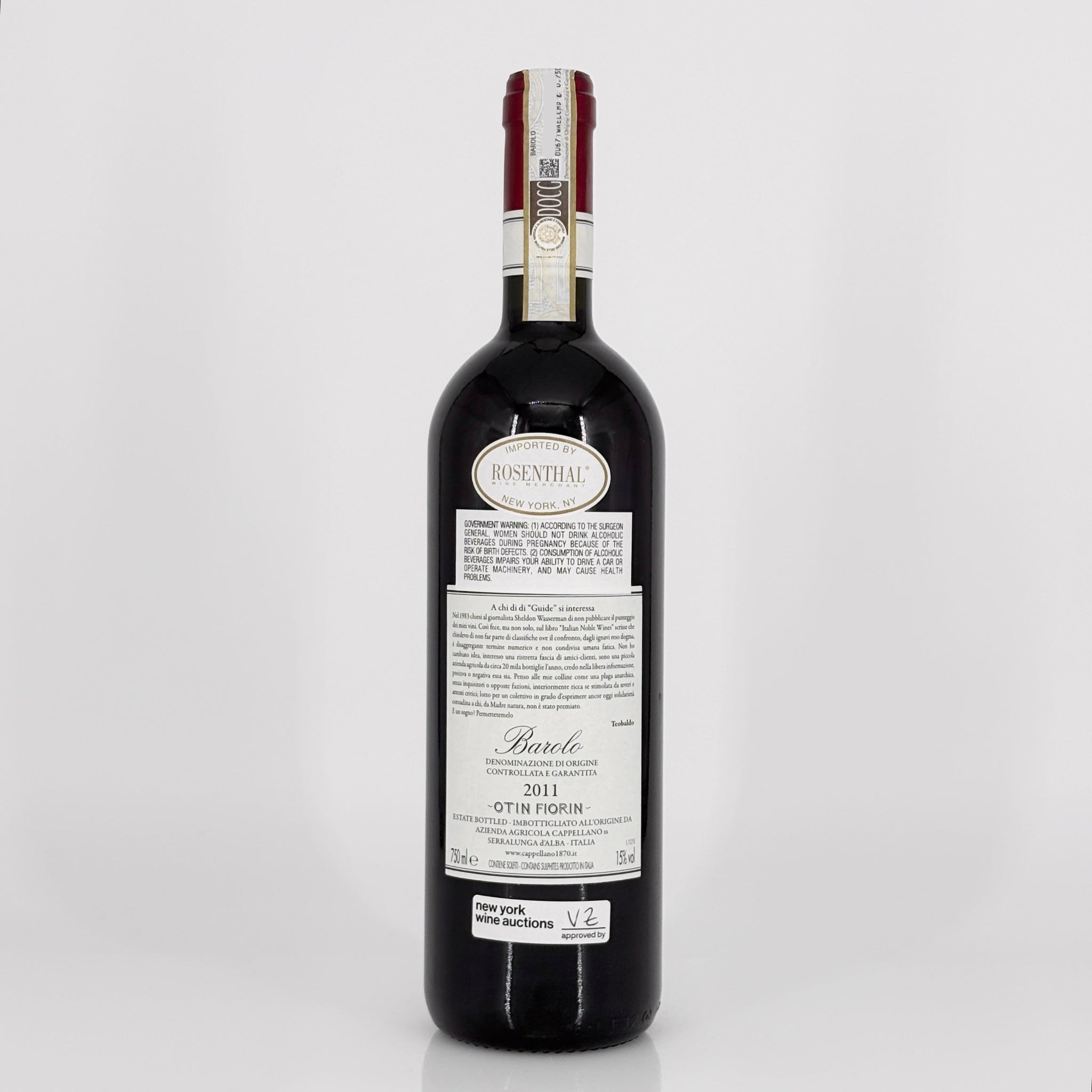 Wine bottle with a visible label on a white background
