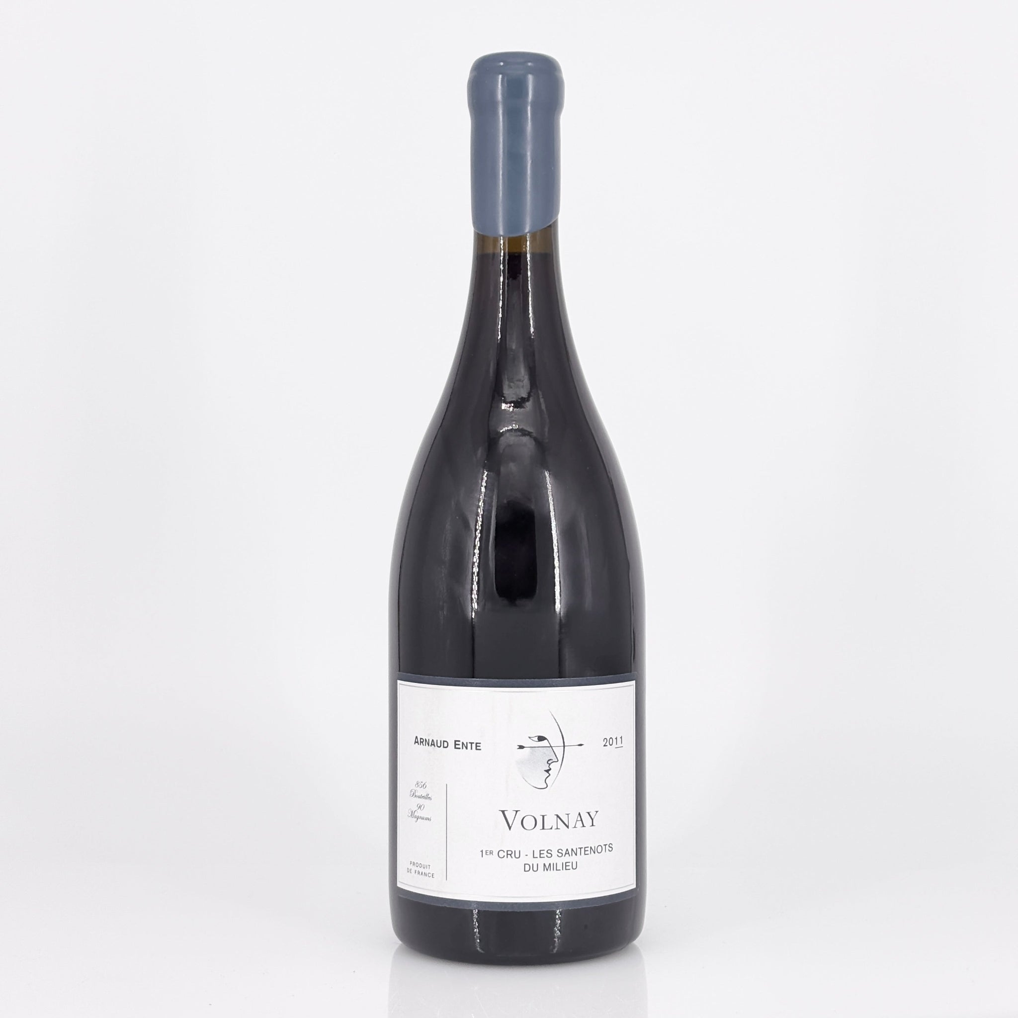 Wine bottle labeled 'Volnay' on a white background