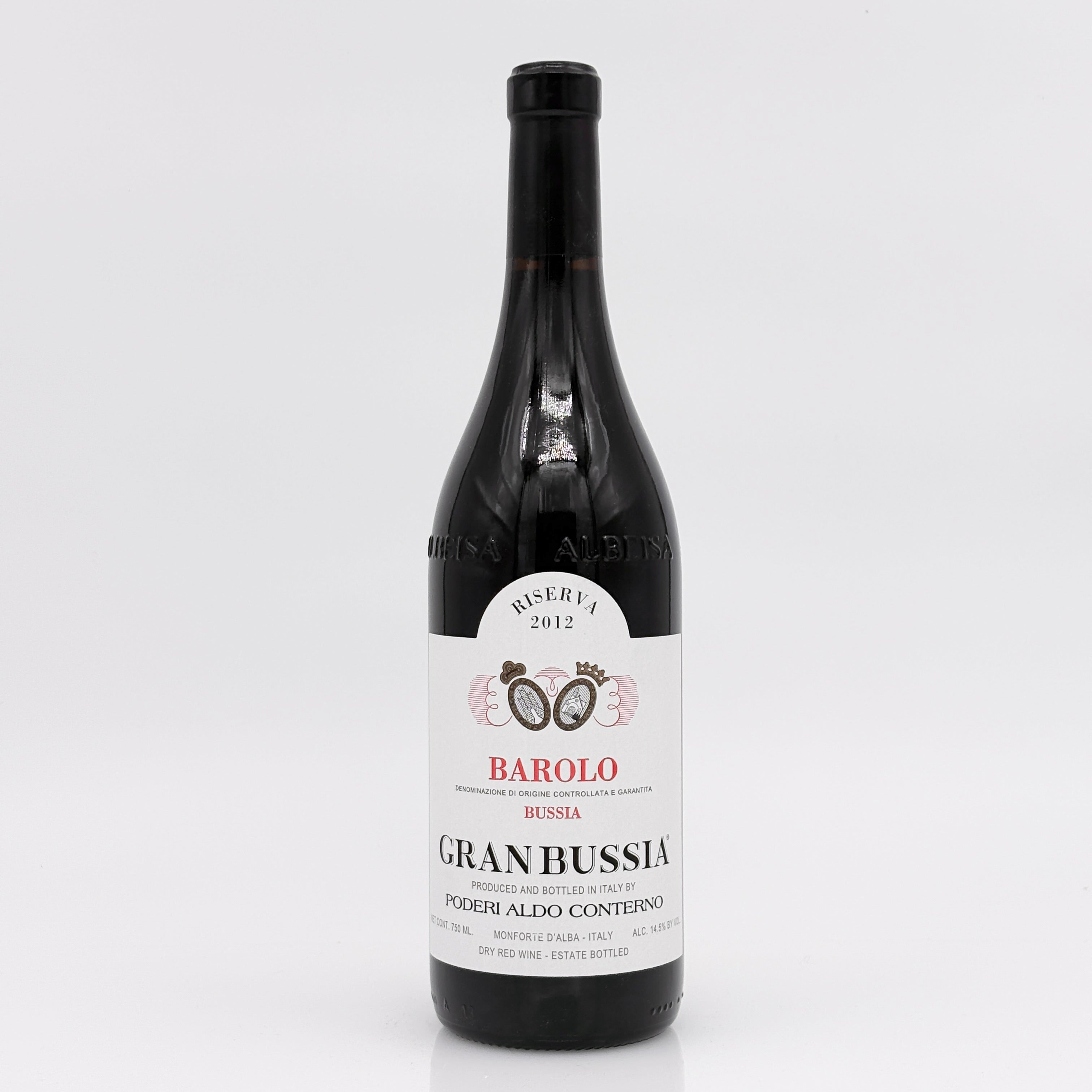 Wine bottle with a white label on a light gray background