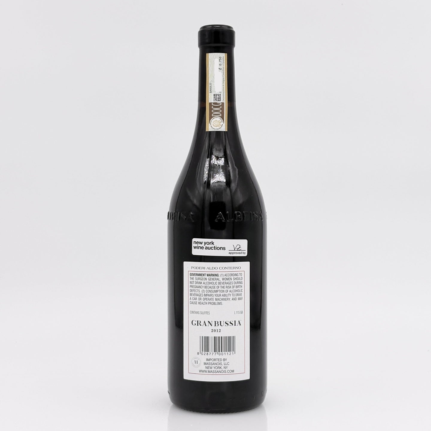 Wine bottle with a visible label on a white background