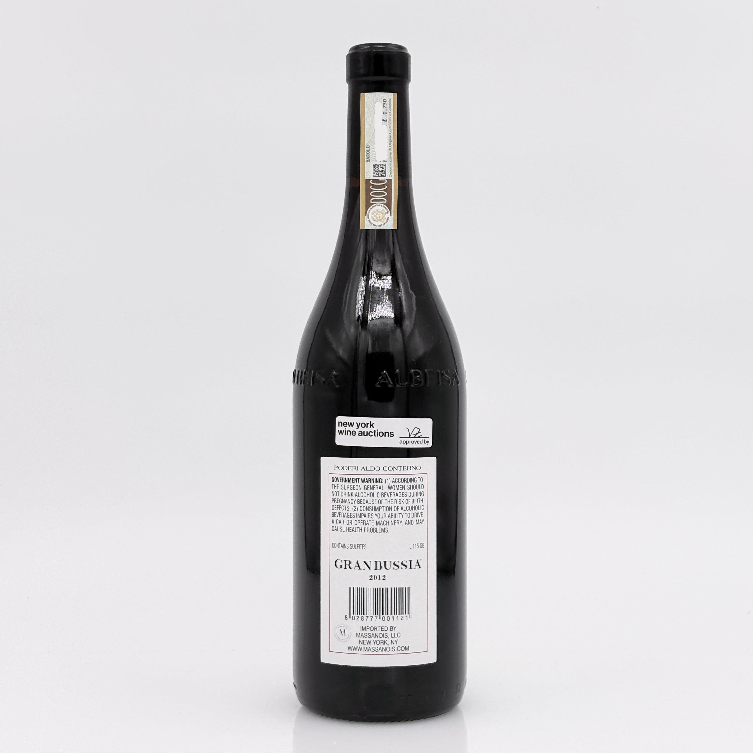 Wine bottle with a visible label on a white background