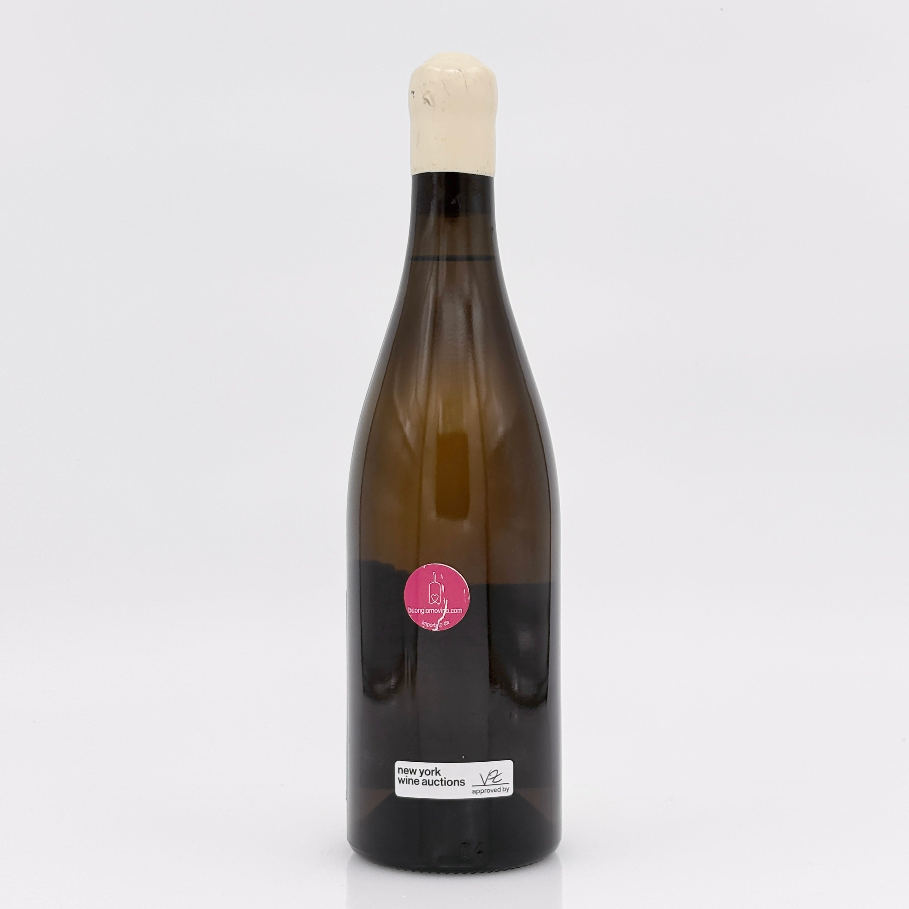 Wine bottle with a label on a white background