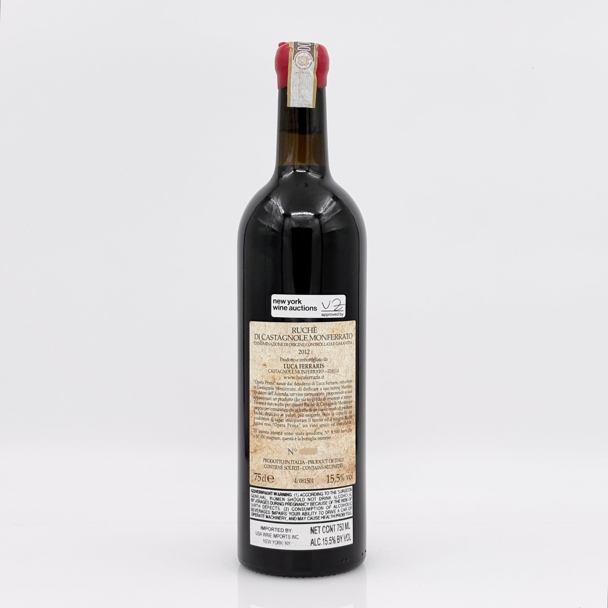 Wine bottle with a label on a white background