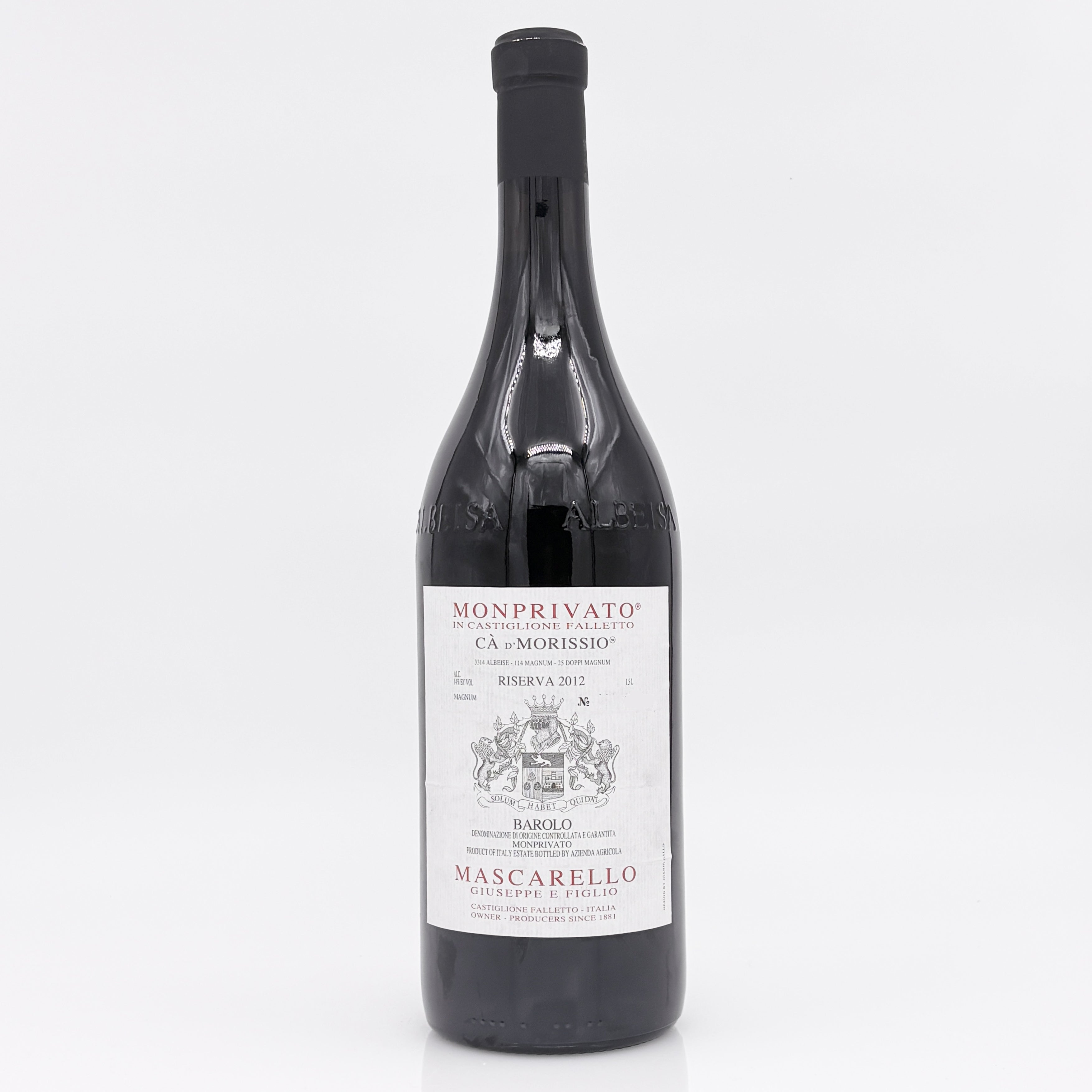 Wine bottle with white label on a white background
