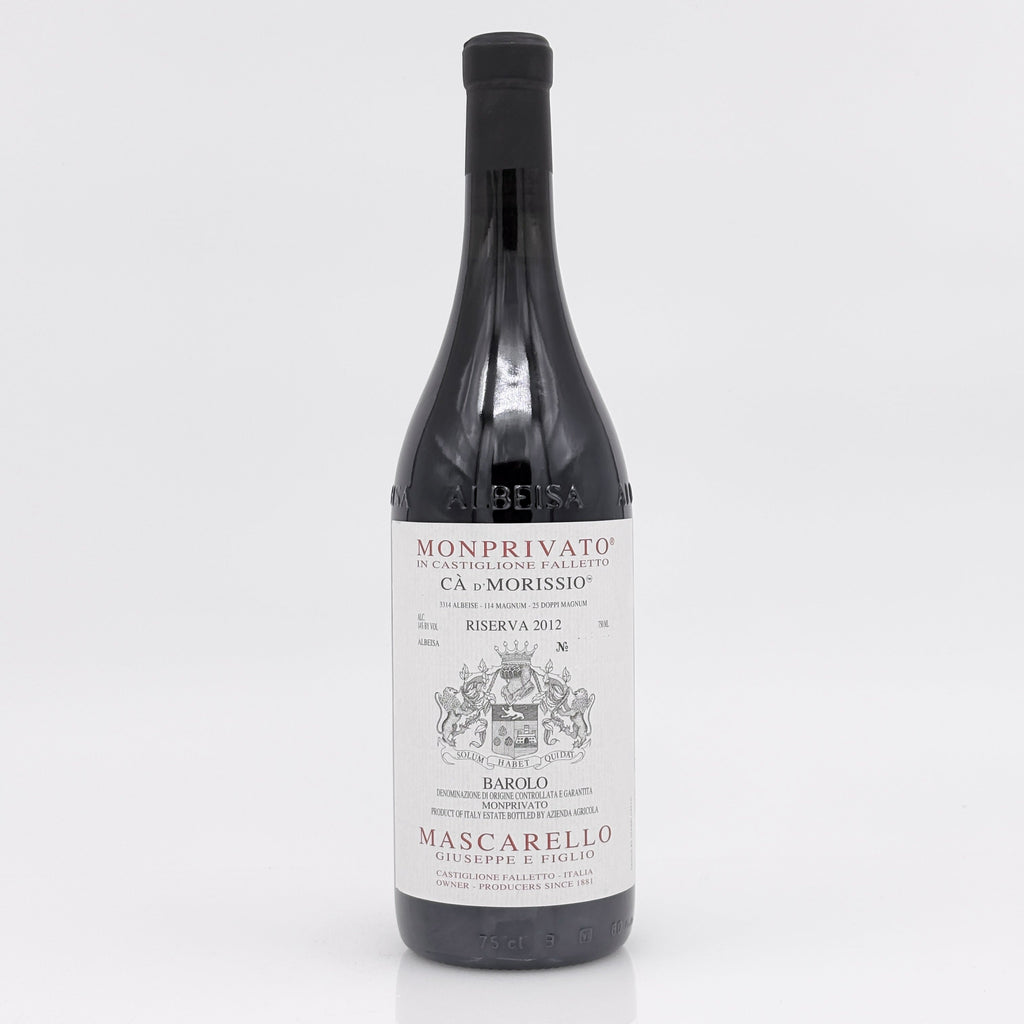 Wine bottle with a label on a white background 