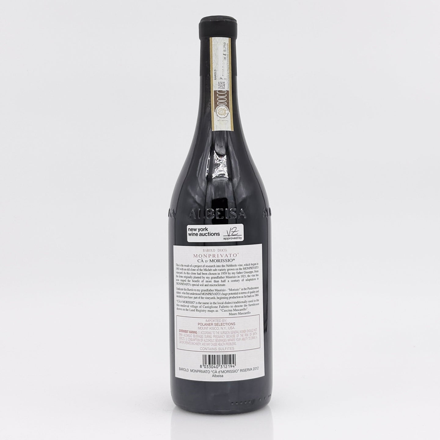 Wine bottle with a label on a white background