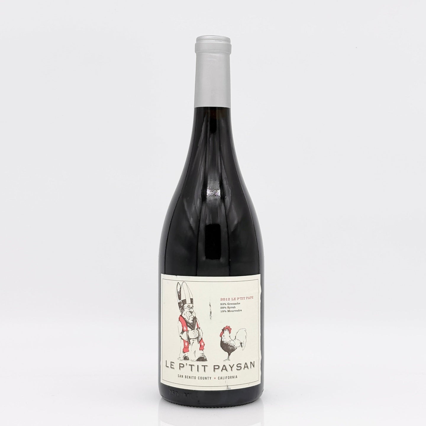 Wine bottle with 'Le Petit Paysan' label on a white background 