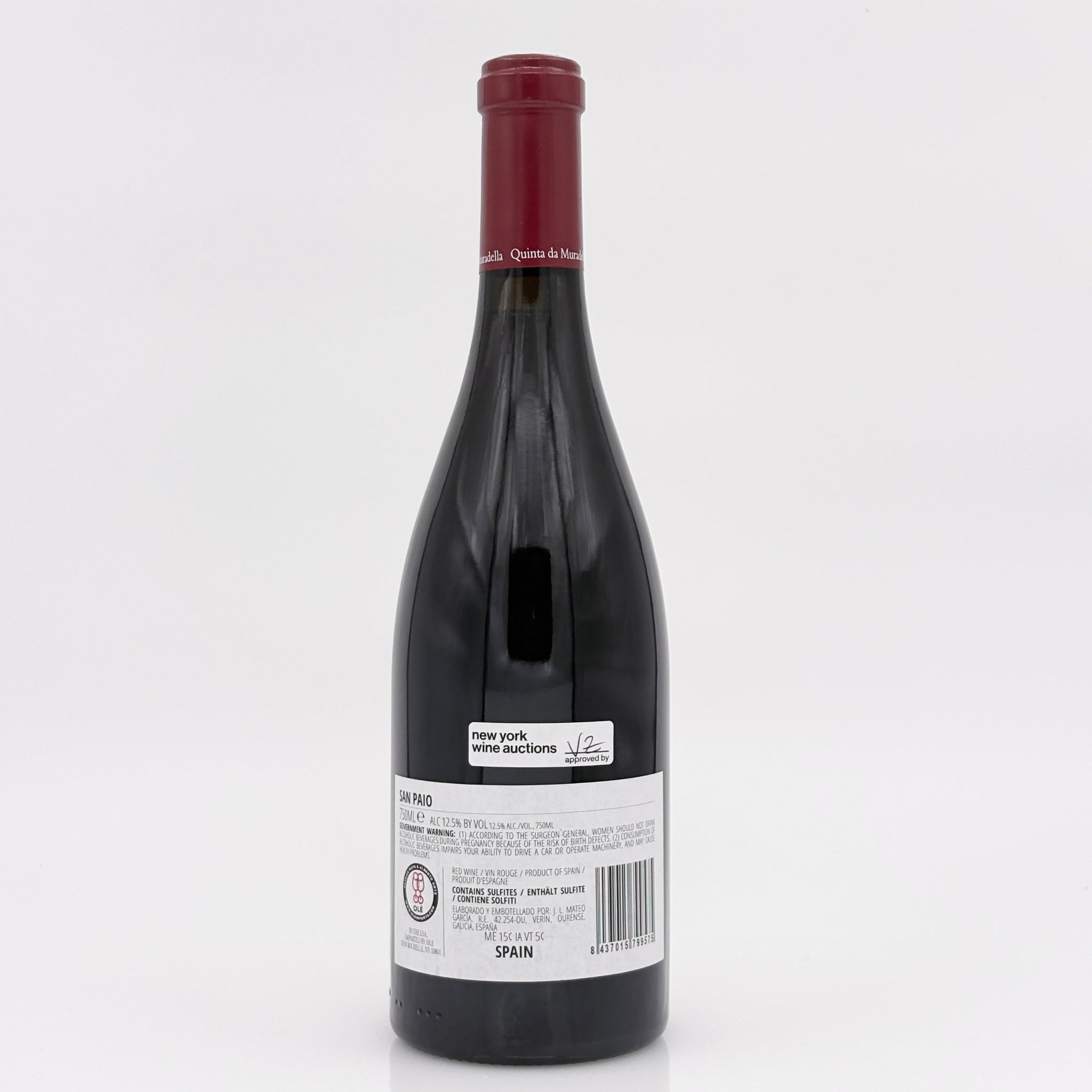 Wine bottle with a label on a white background