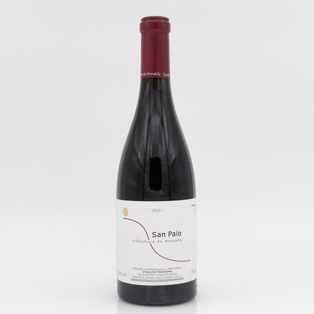 Red wine bottle with a white label on a light gray background