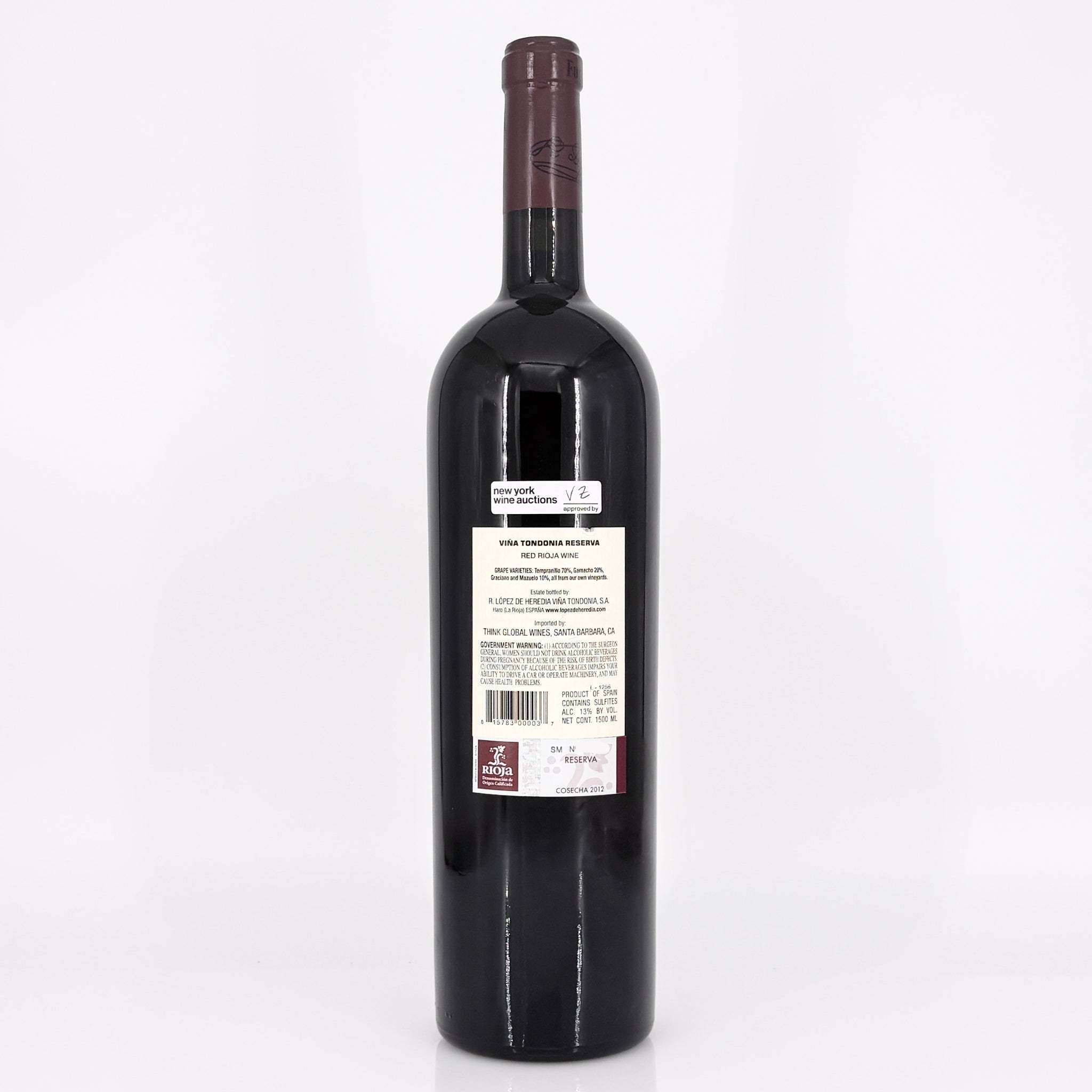 Wine bottle with a label on a white background