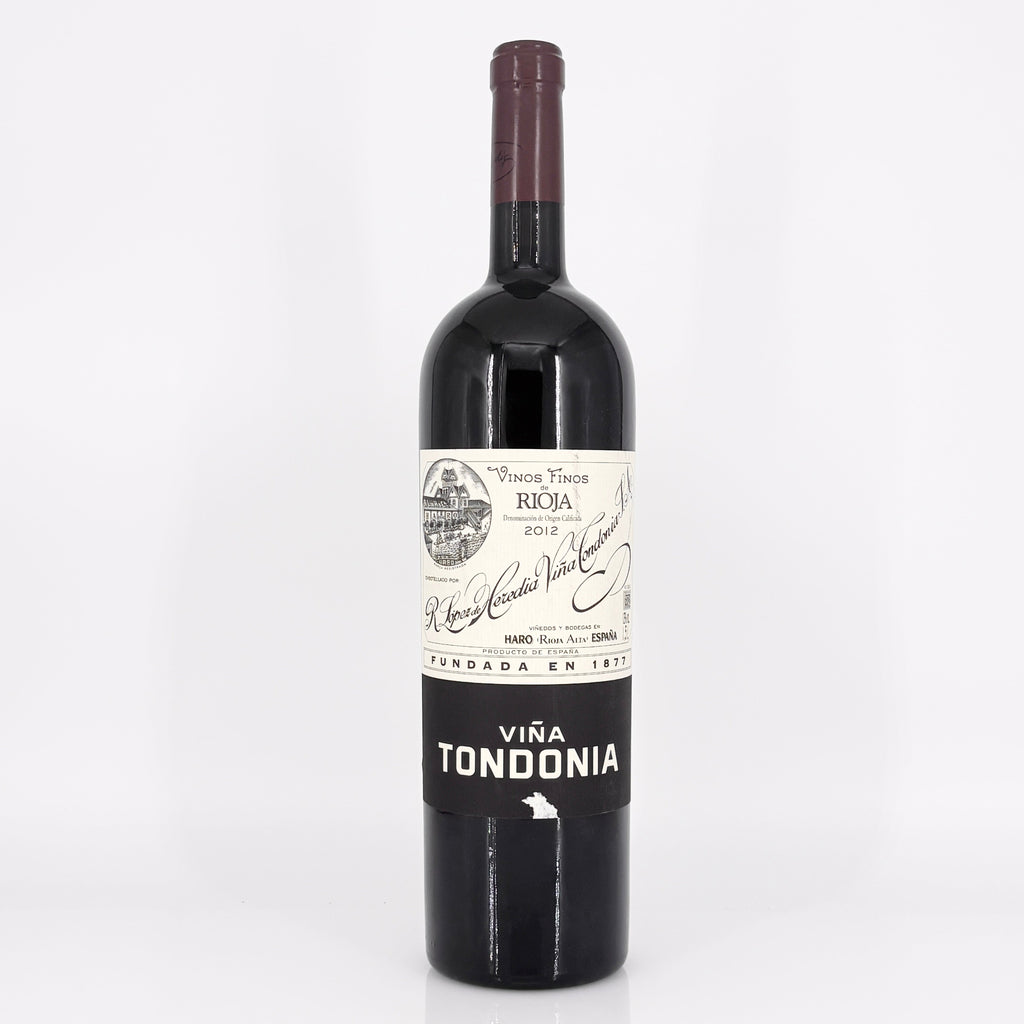 Wine bottle with 'Vina Tondonia' label on a white background