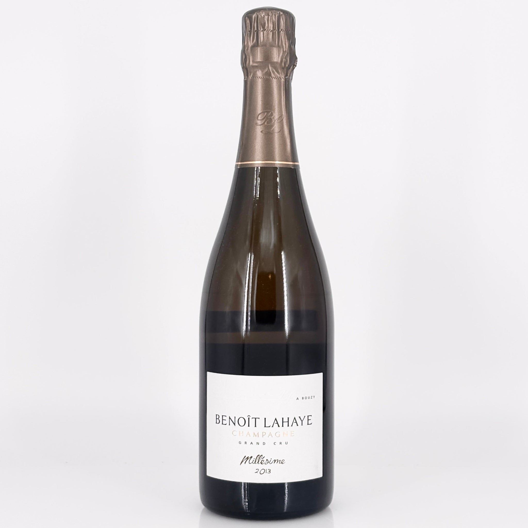 Bottle of Benoit Lahaye champagne on a white background