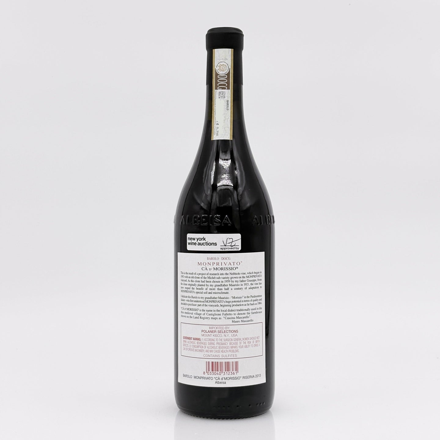 Wine bottle with label on a white background