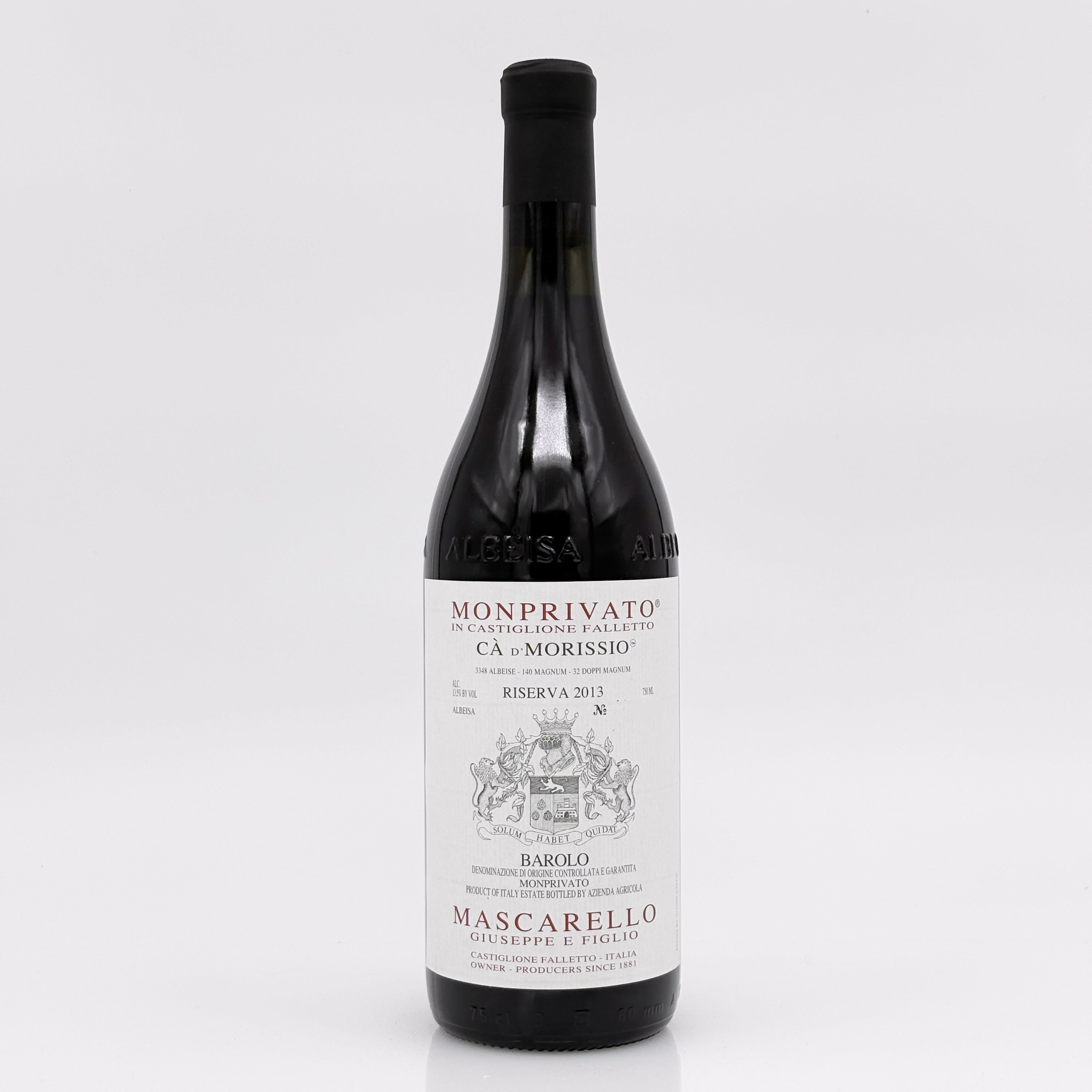 Wine bottle with a detailed label on a white background