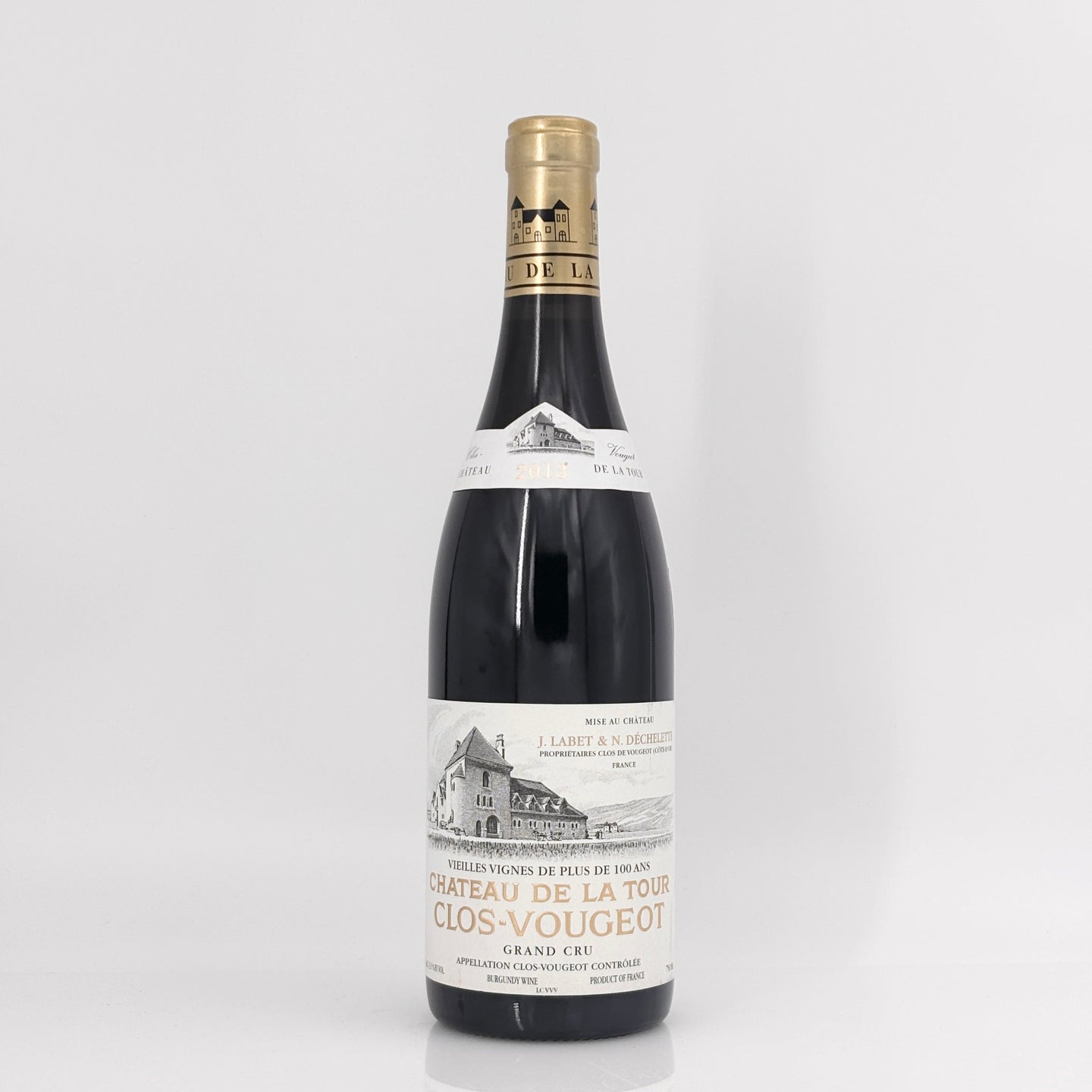 Wine bottle with label on a white background