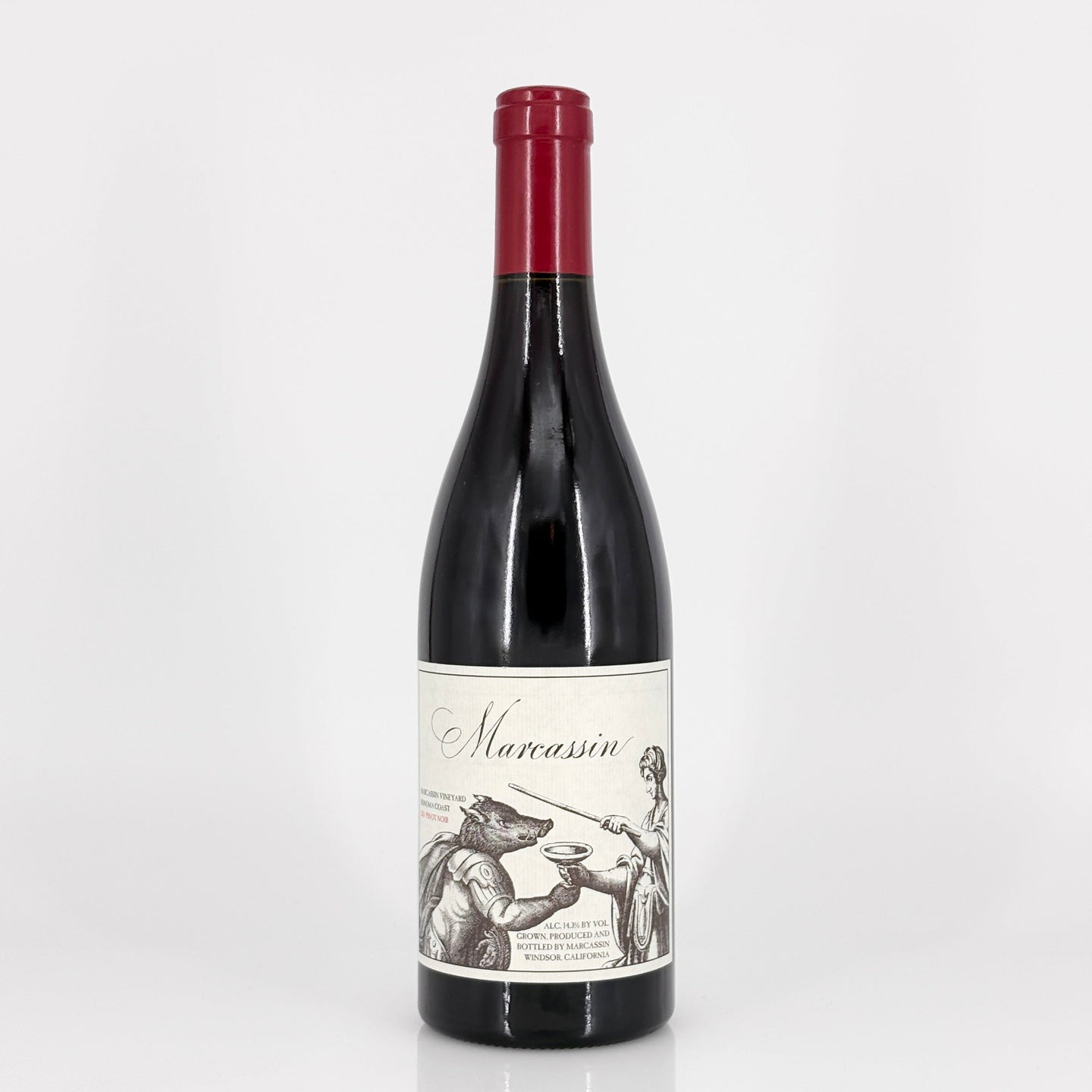 Wine bottle with a decorative label on a white background