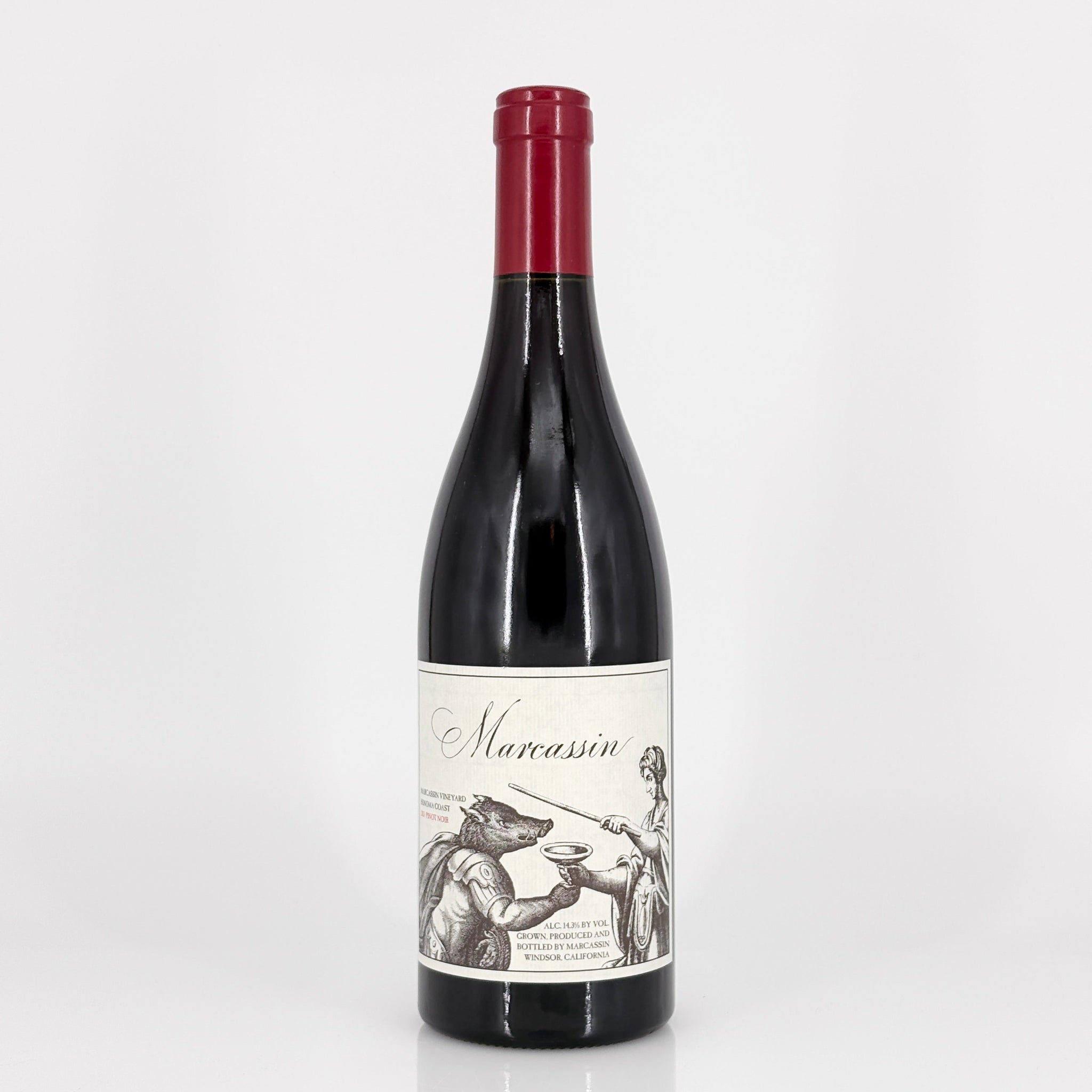 Wine bottle with a decorative label on a white background