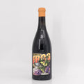 Bottle of wine with a colorful label on a white background