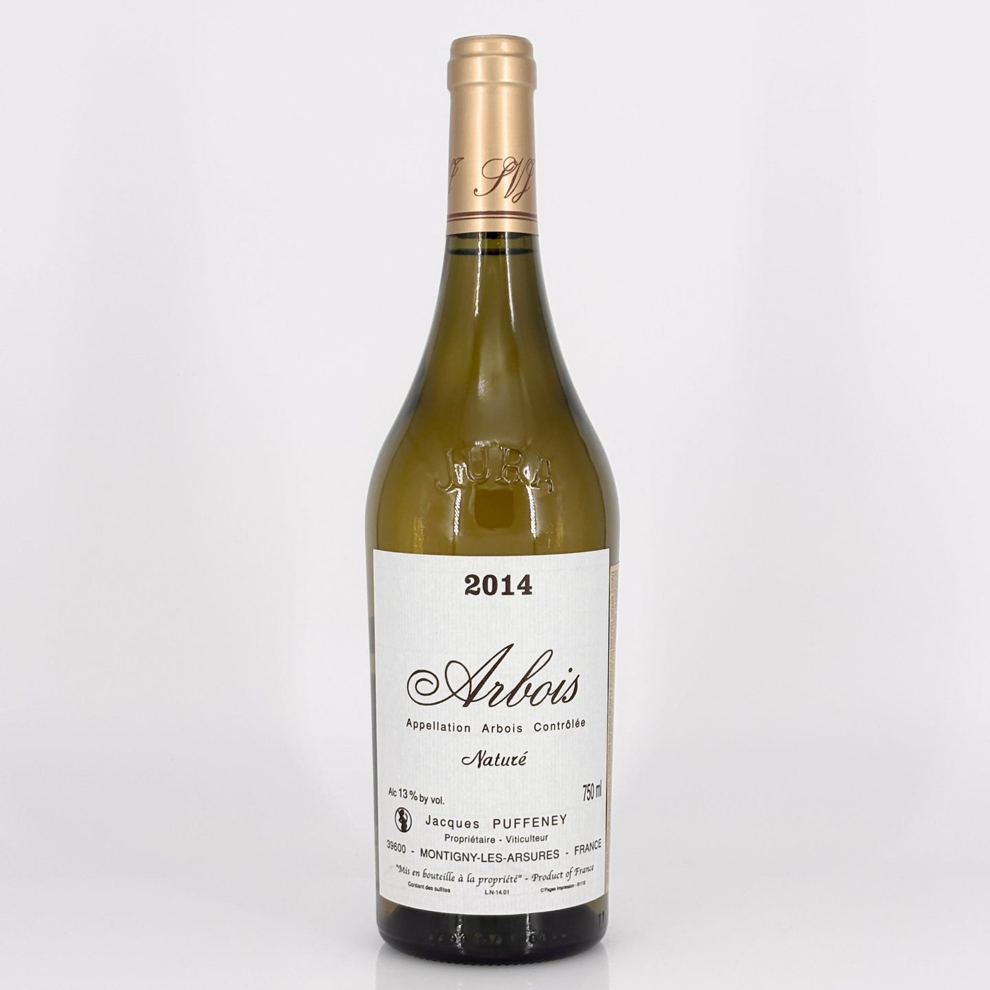 Wine bottle with label on a white background