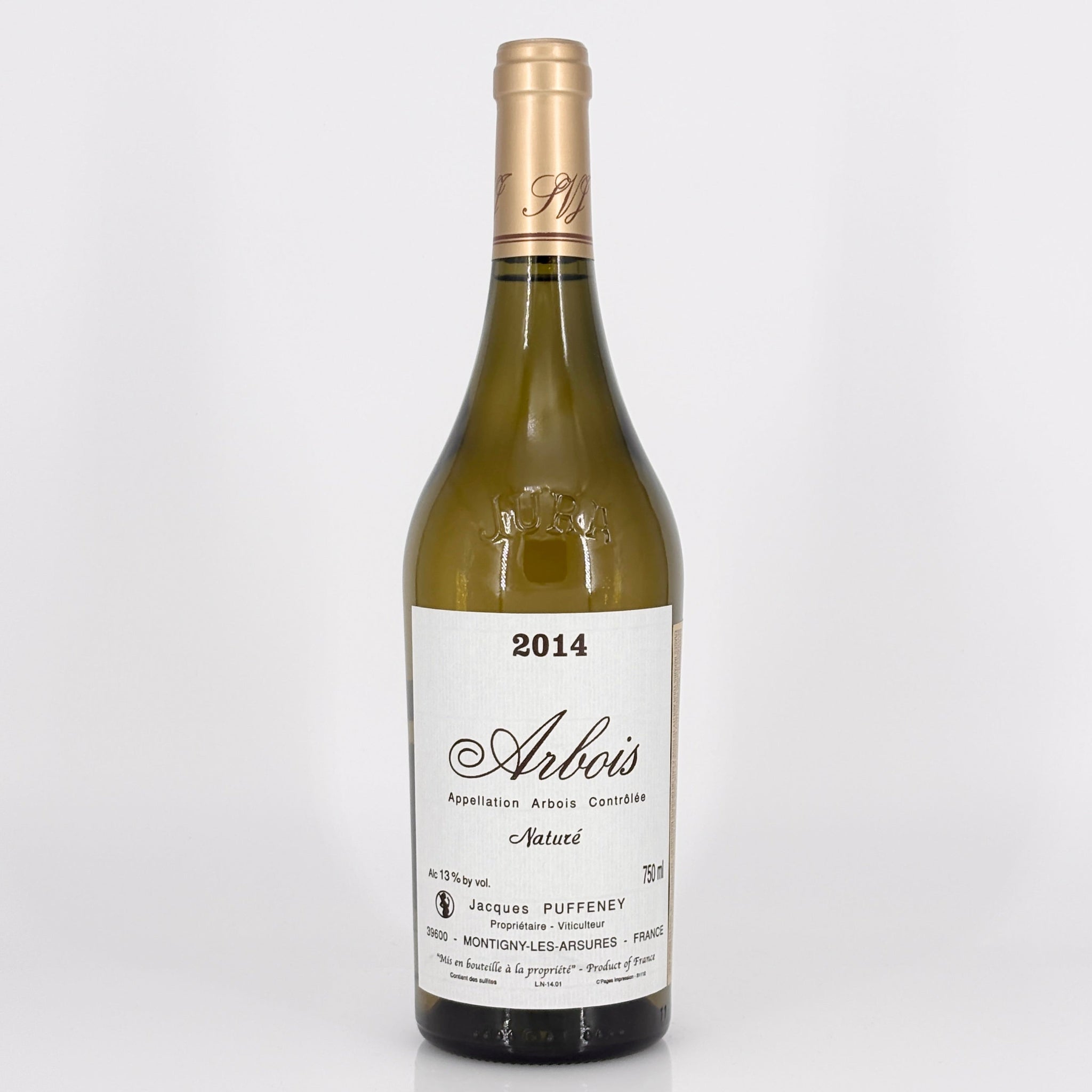 Wine bottle with label on a white background