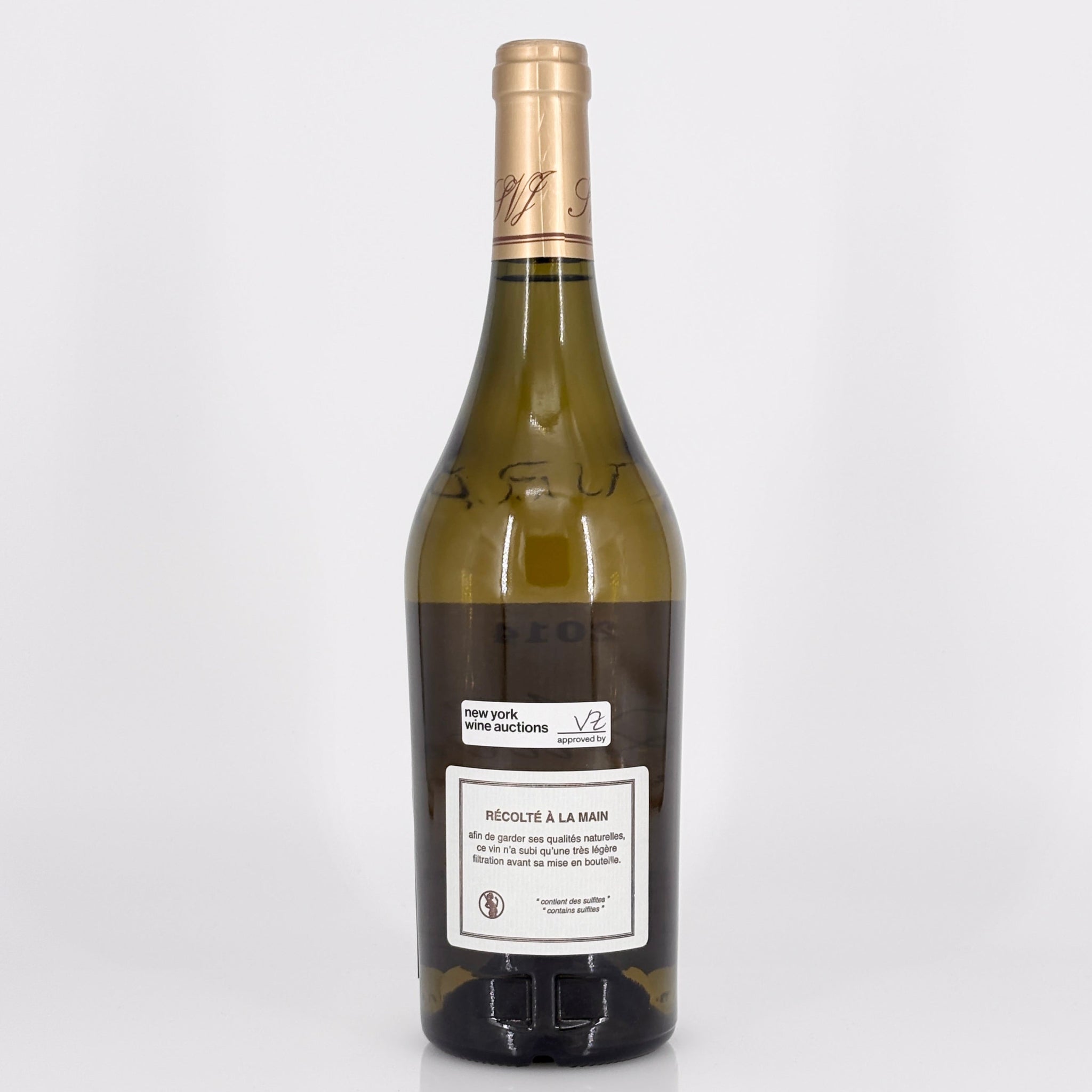 Wine bottle with a label on a white background
