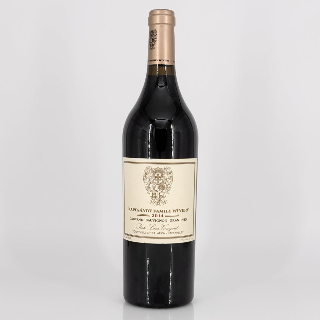 Wine bottle with a visible label on a gray background