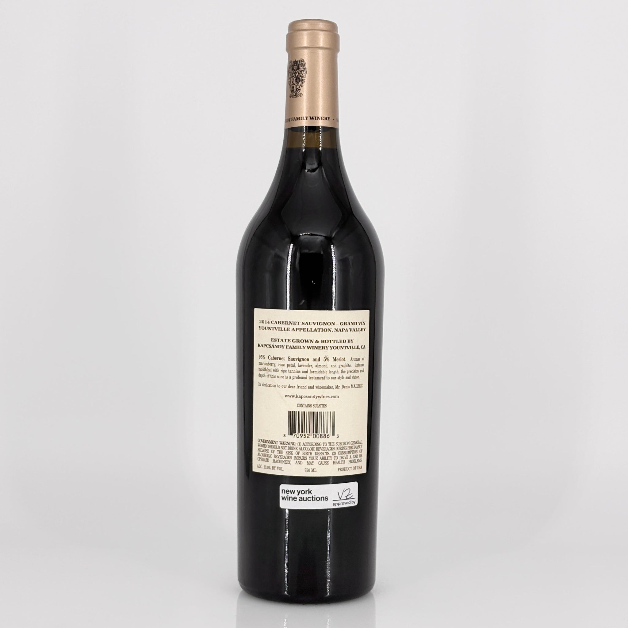 Wine bottle with label on a white background