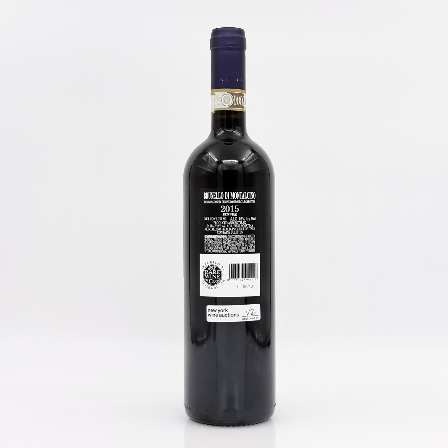 Wine bottle with label on a white background
