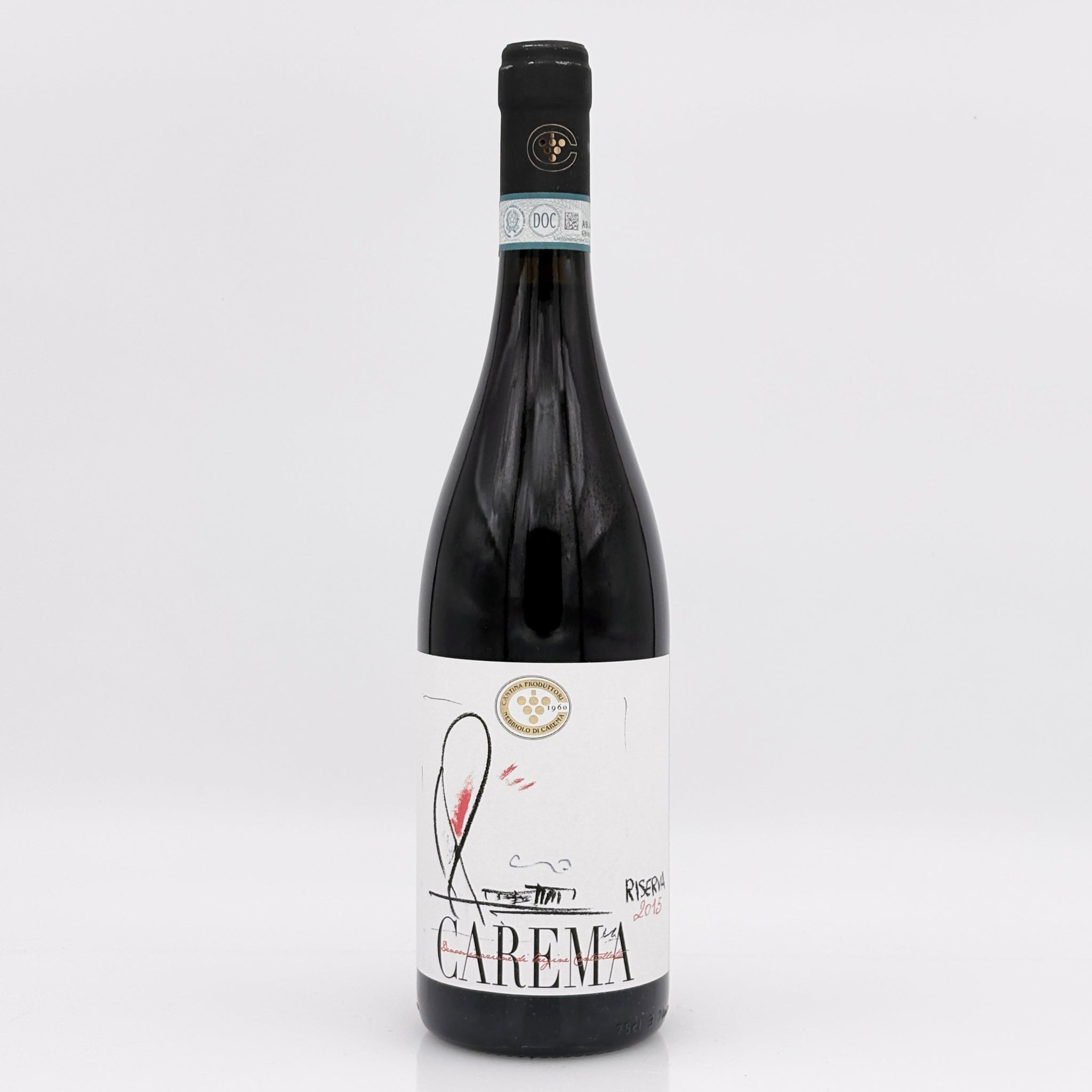 Wine bottle with a white label on a light gray background