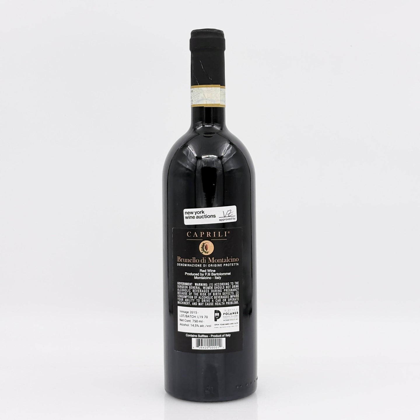 Wine bottle with label on a white background