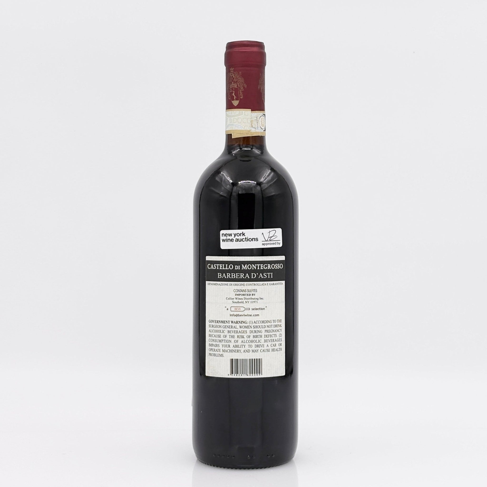 Wine bottle with a visible label on a white background