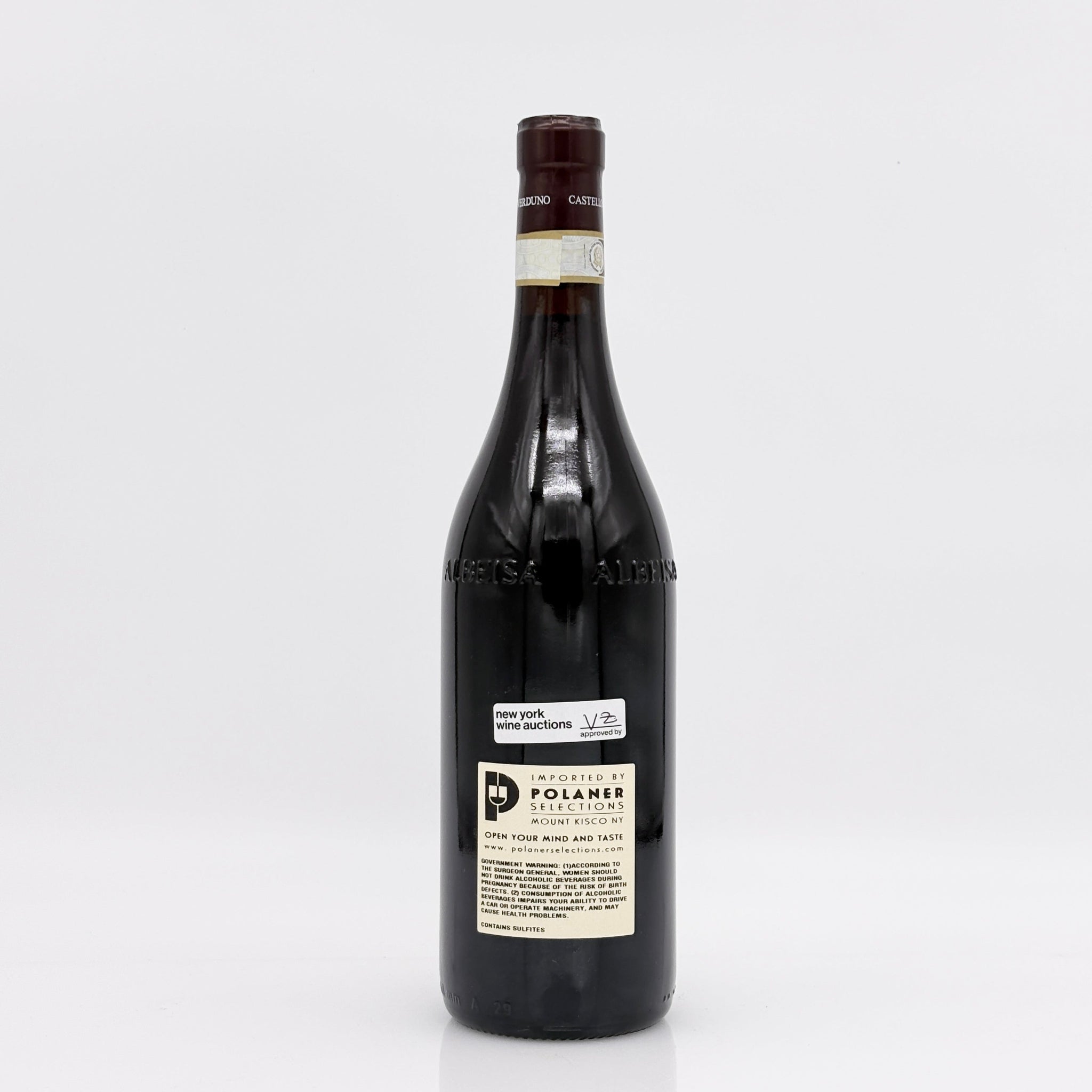 Wine bottle with labels on a white background