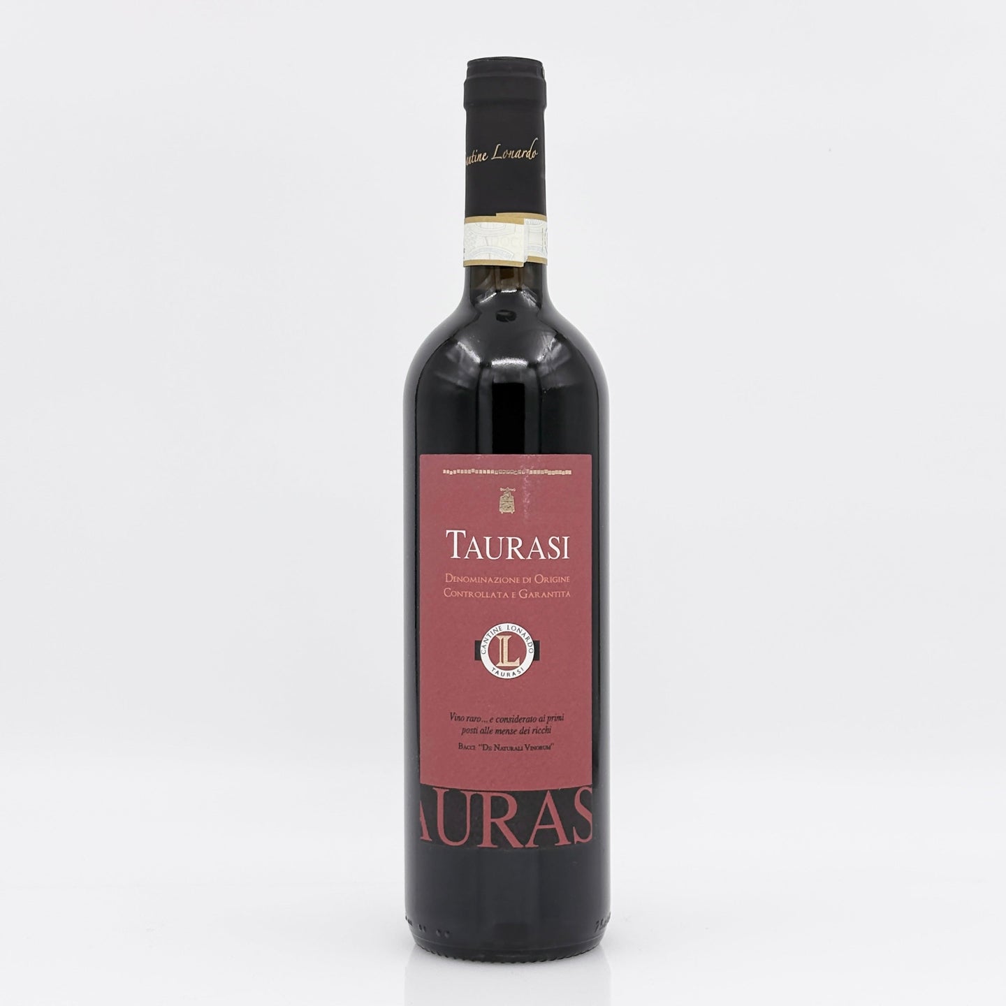 Bottle of Taurasi wine on a white background