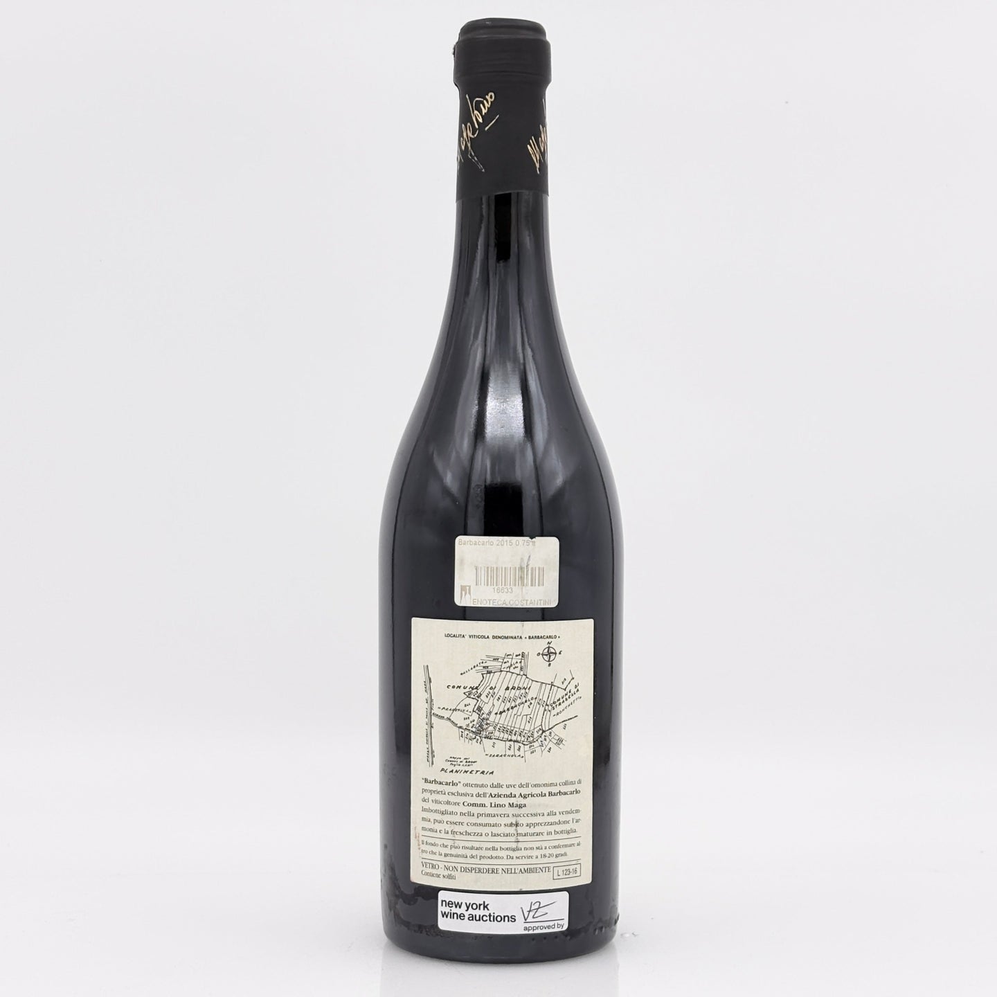 Wine bottle with a detailed label on a white background