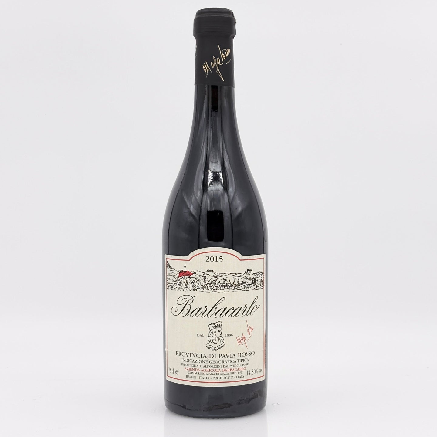 Wine bottle with label on a white background