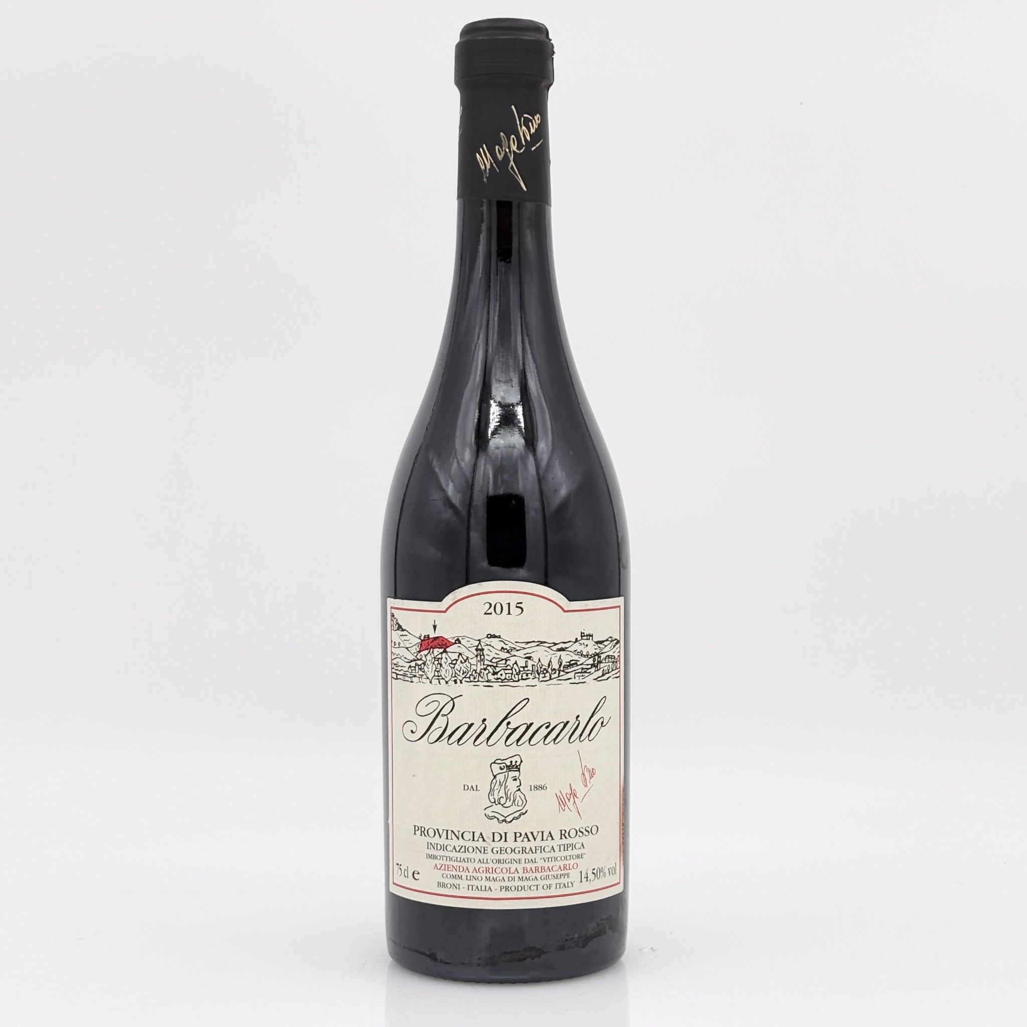 Wine bottle with label on a white background