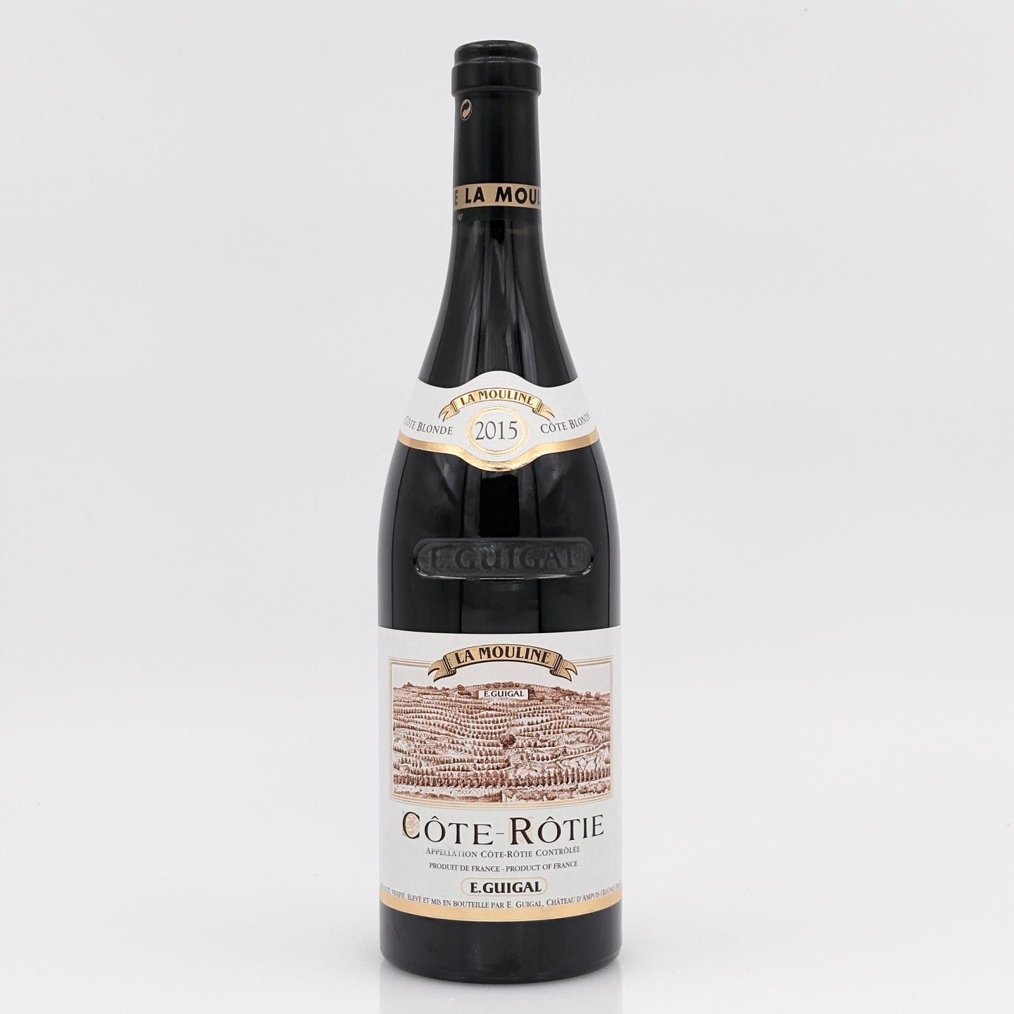Wine bottle with label on a white background